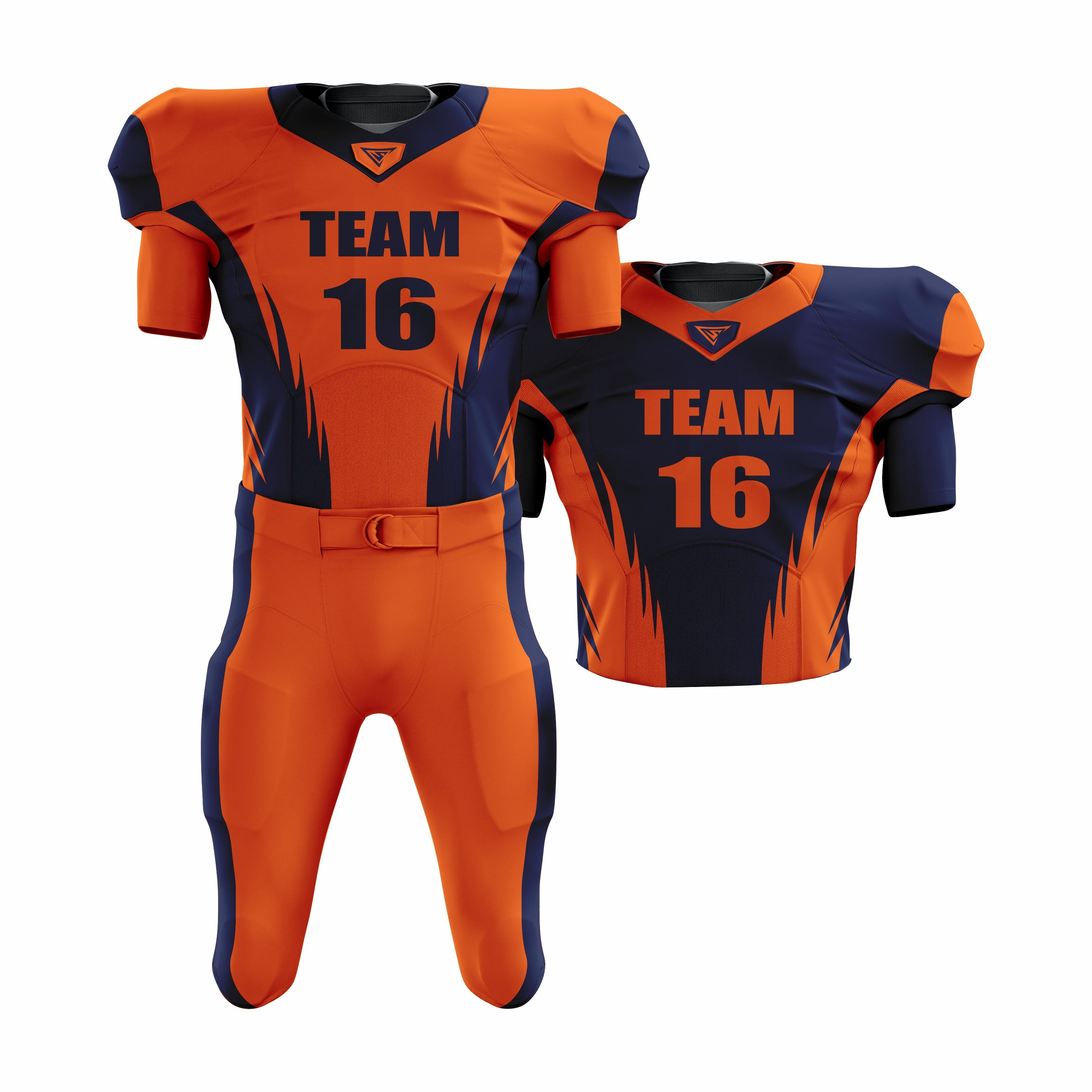 CUSTOM ORANGE & BLUE AMERICAN FOOTBALL TEAM UNIFORM PACKAGE PRO