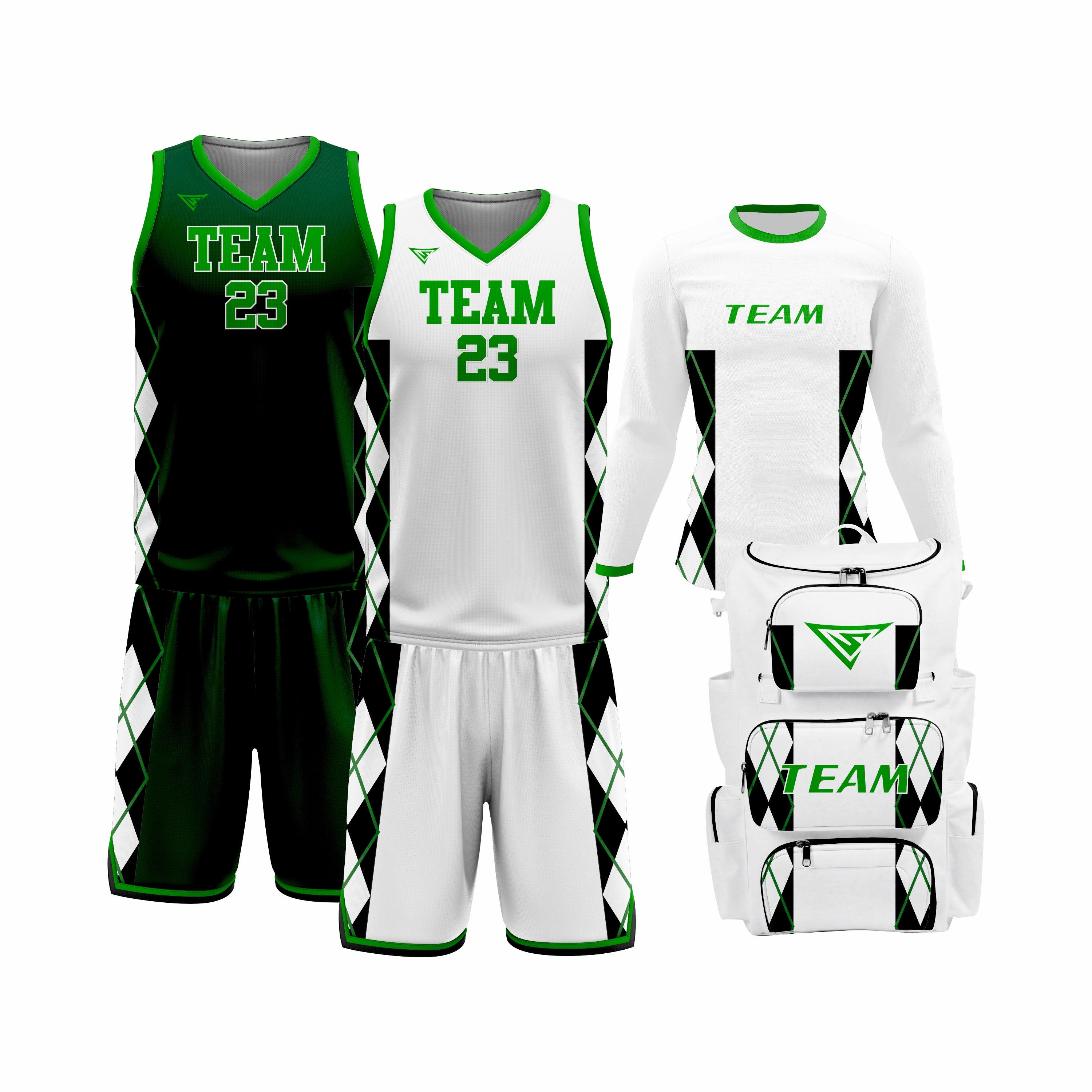 Custom White Green Basketball Team Uniform Package - All-Star