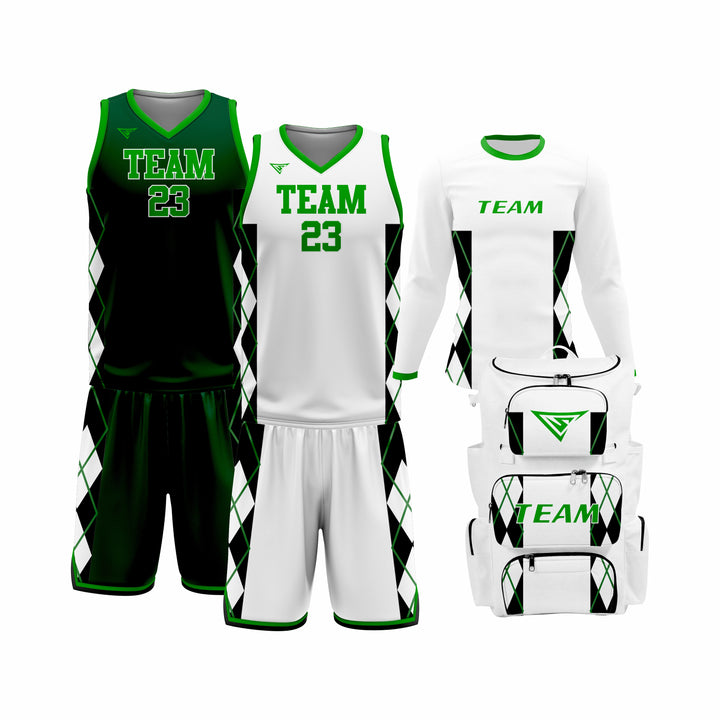 Custom White Green Basketball Team Uniform Package - All-Star