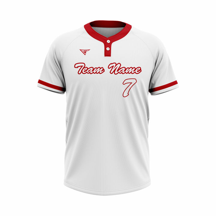 Custom White & Red Authentic Baseball two Buttons Jersey