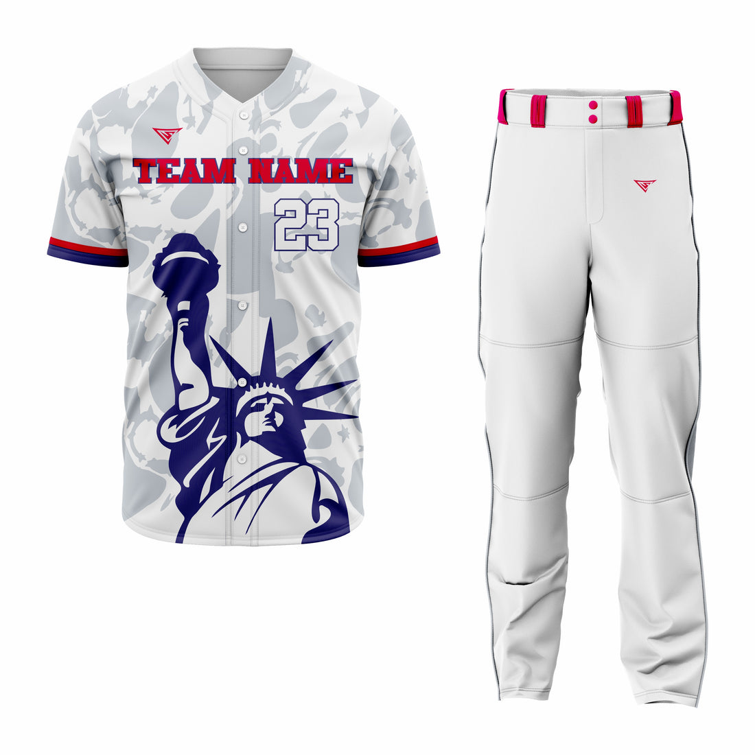 Custom White, Grey & Blue Authentic Baseball Uniforms