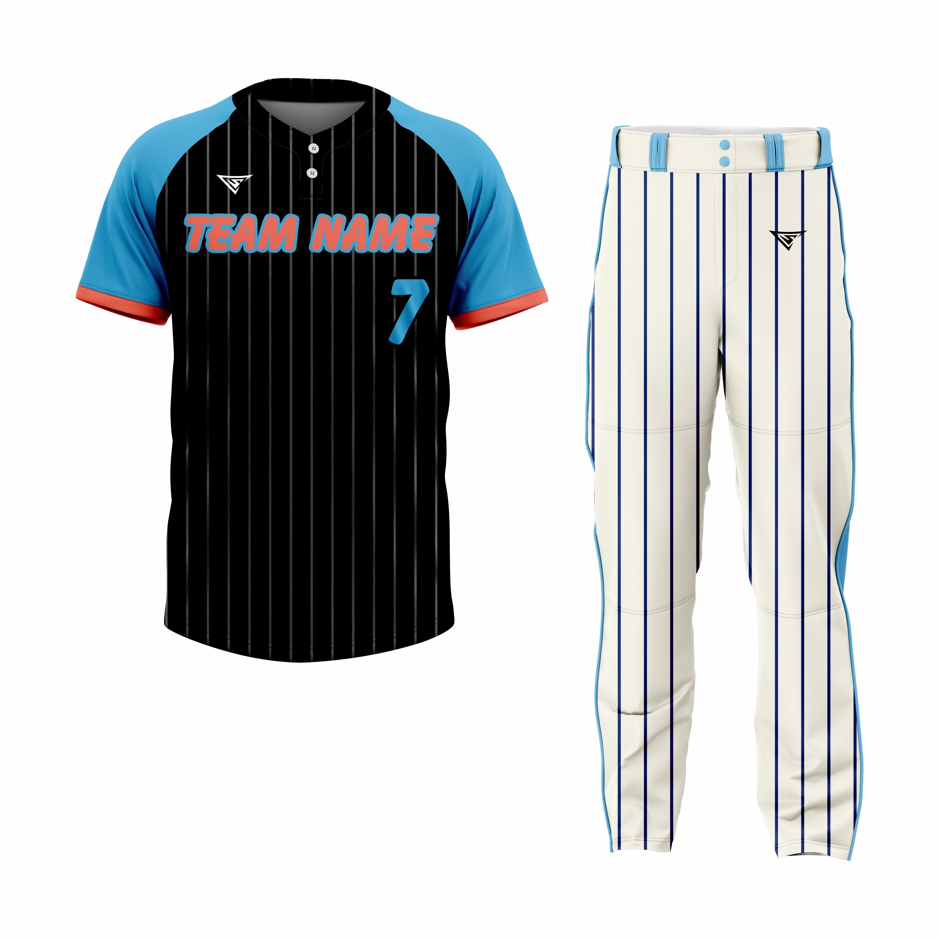 Custom Black, Blue & Orange Authentic Softball Uniform
