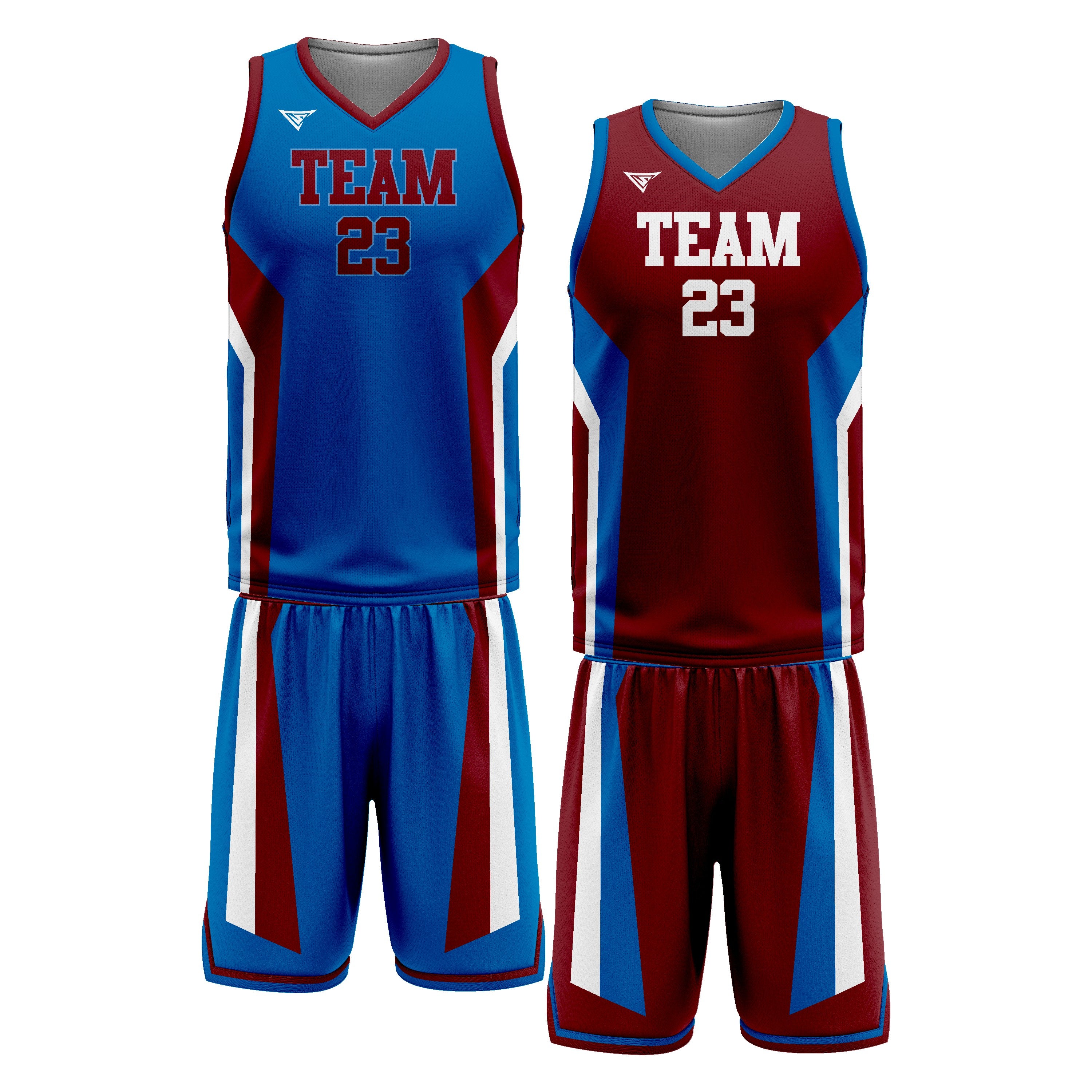 Custom Blue Maroon White Double Side Basketball Uniform Set | Sports Custom Uniform