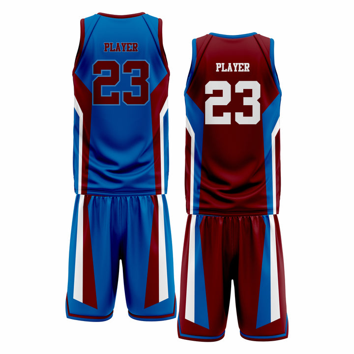 Custom Blue Maroon White Double Side Basketball Uniform Set | Sports Custom Uniform