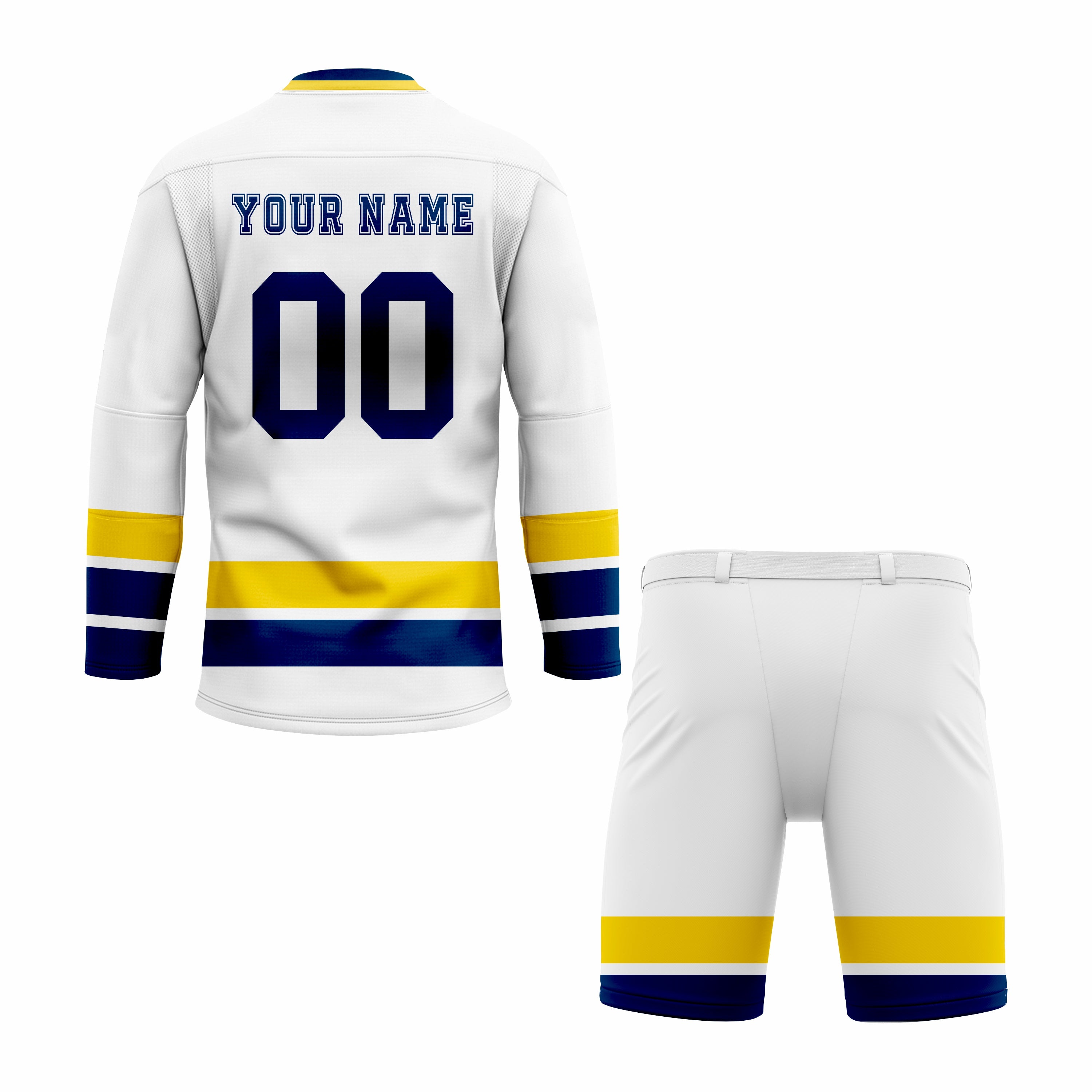 CUSTOM WHITE YELLOW BLUE HOCKEY UNIFORM