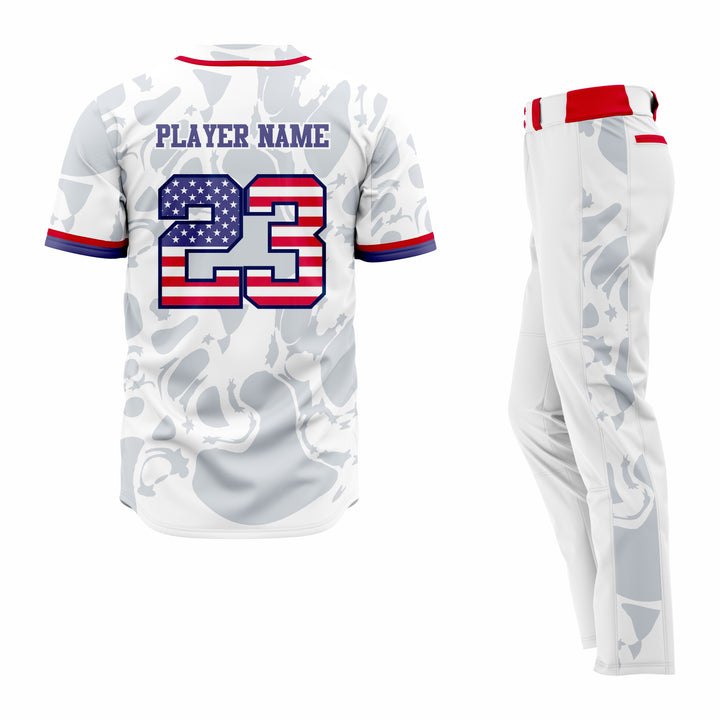 Custom White, Grey & Blue Authentic Baseball Uniforms