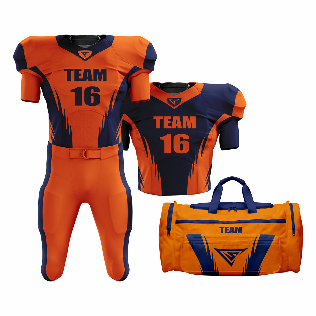 CUSTOM ORANGE & BLUE AMERICAN FOOTBALL TEAM UNIFORM PACKAGE ALL STAR