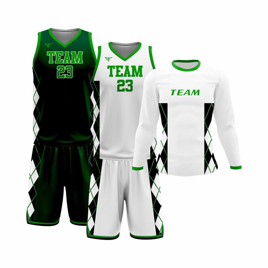 Custom White Green Basketball Team Uniform Package - Pro