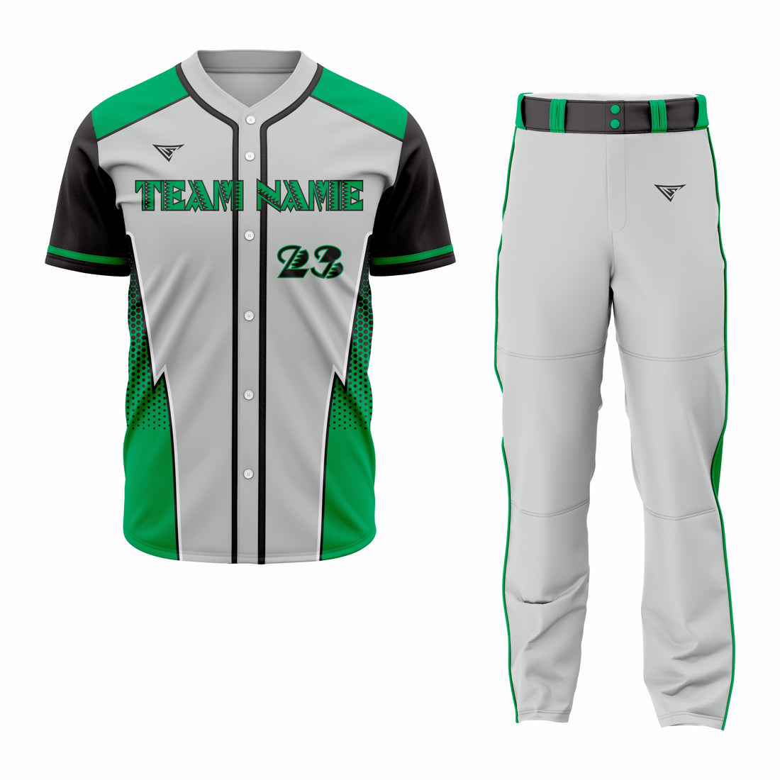 Custom Grey, Green & Black Authentic Baseball Uniform