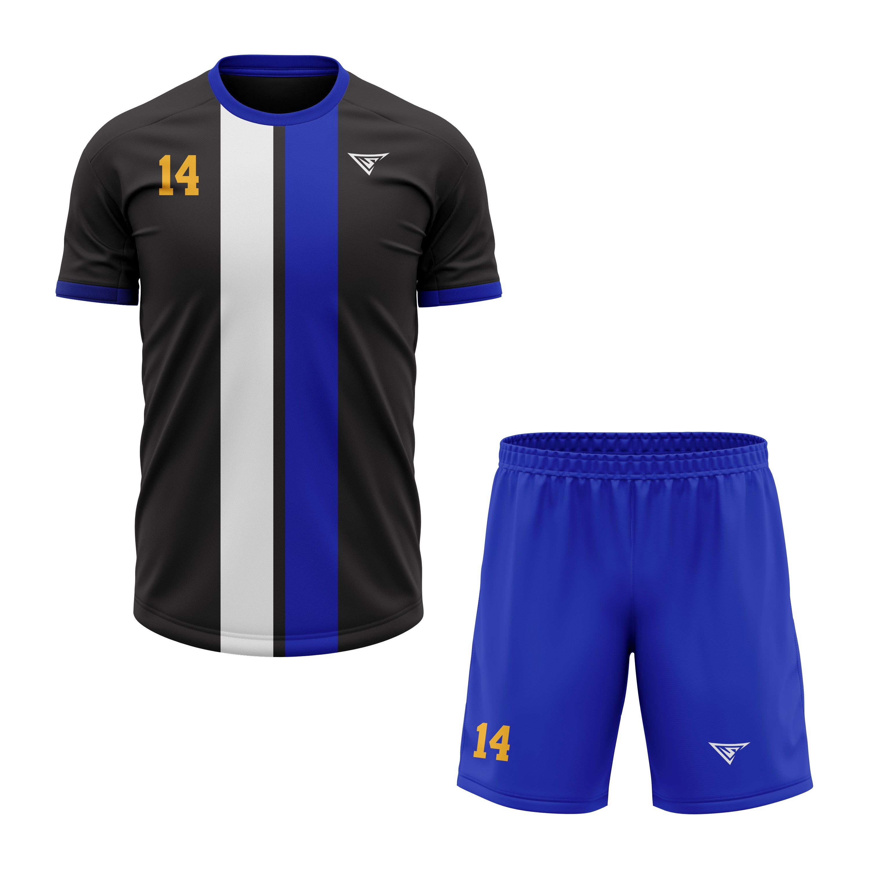 CUSTOM WHITE BLUE BLACK SOCCER UNIFORM