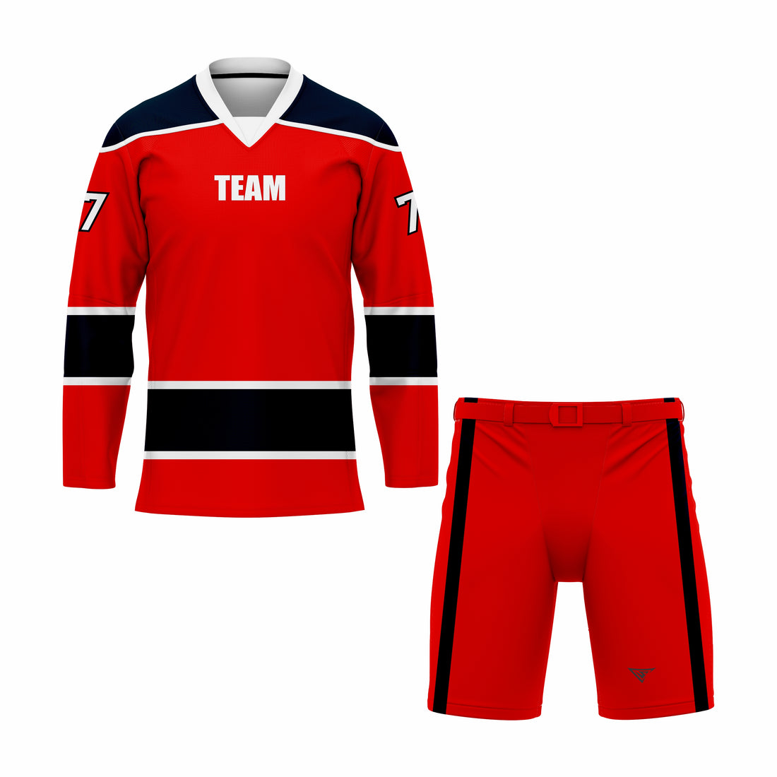 Custom Red, Black & White V-Neck Hockey Uniform