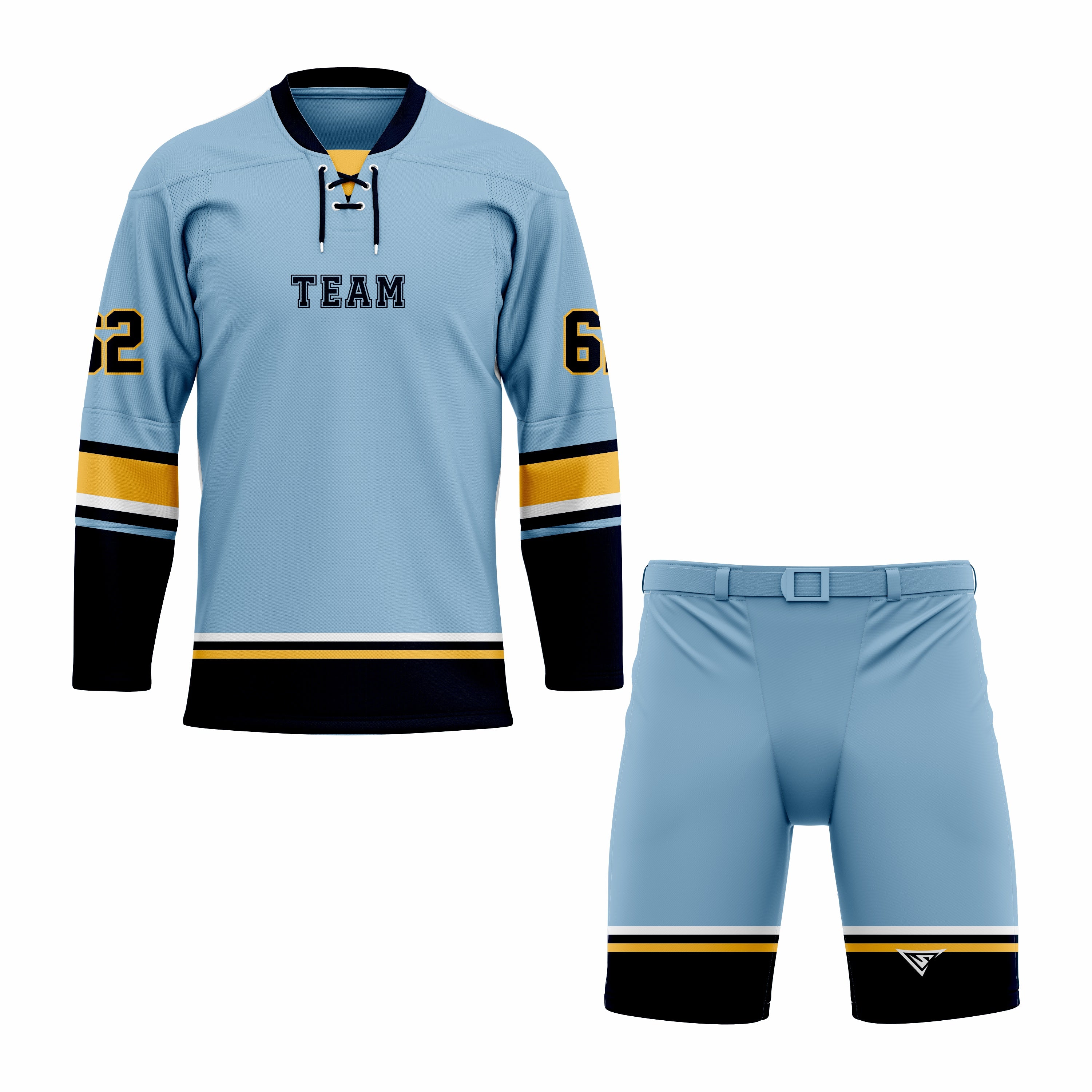 CUSTOM BLACK BLUE YELLOW HOCKEY UNIFORM