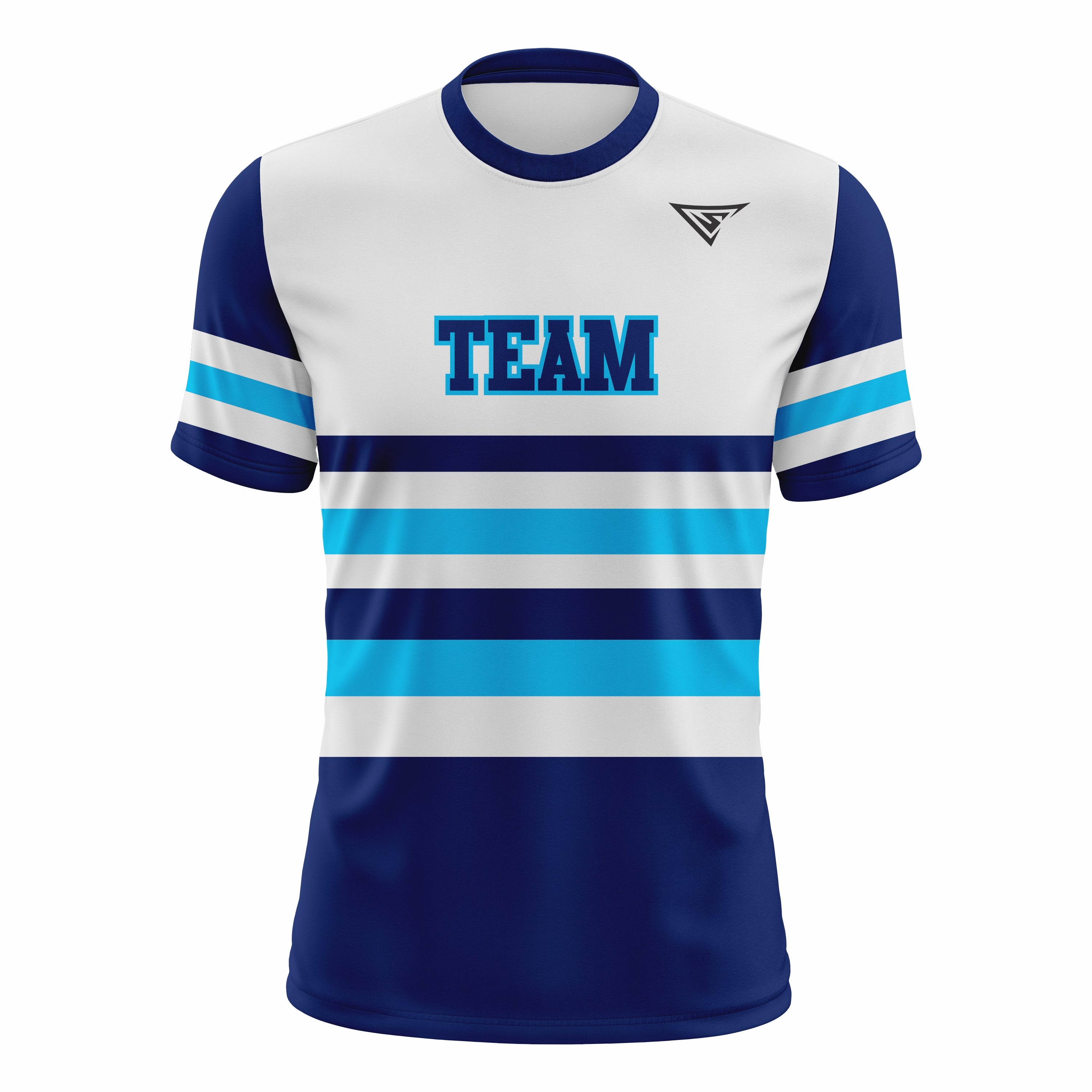 Custom White, Dark Blue & Cyan Crew Neck Softball Jerseys
