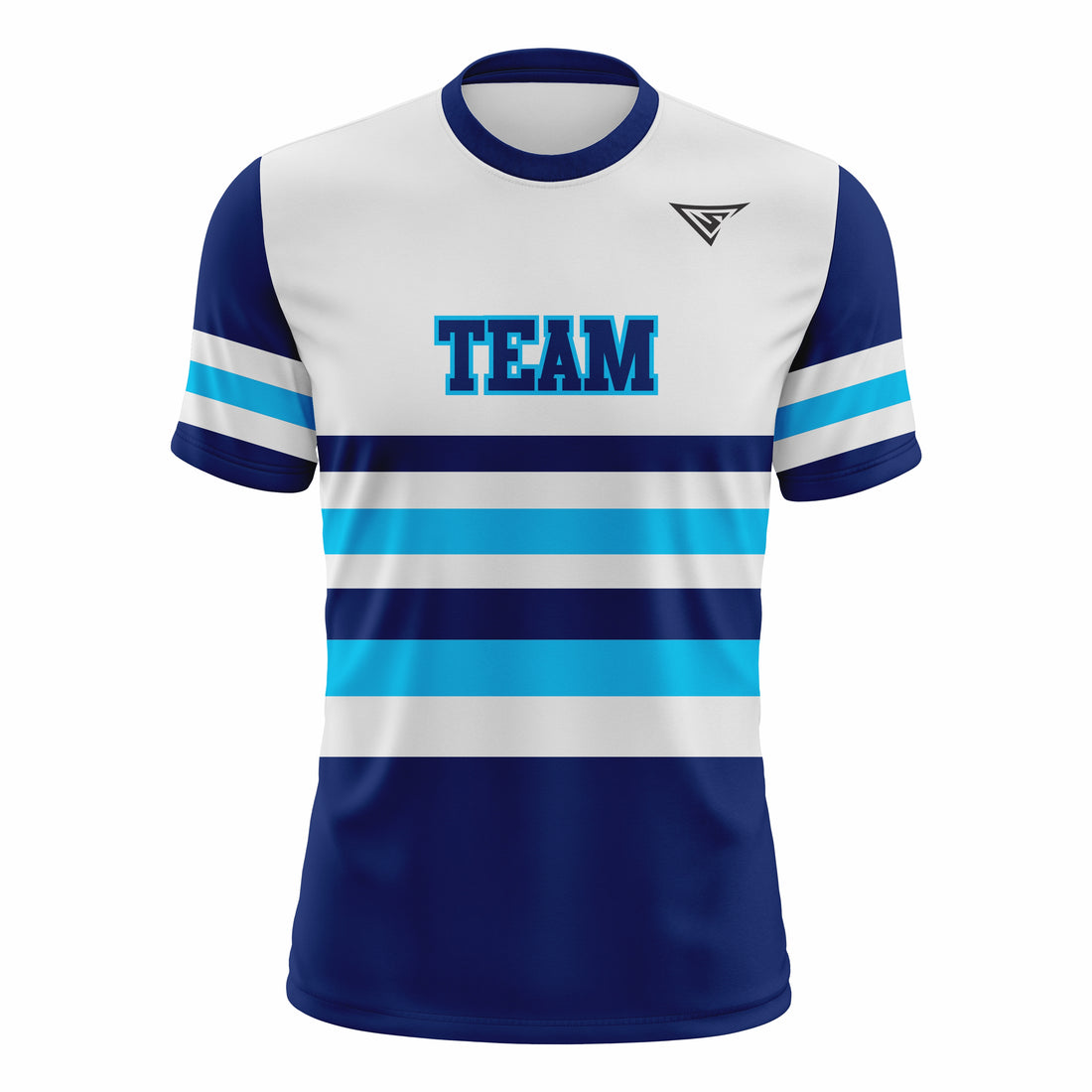 Custom White, Dark Blue & Cyan Crew Neck Softball Jerseys