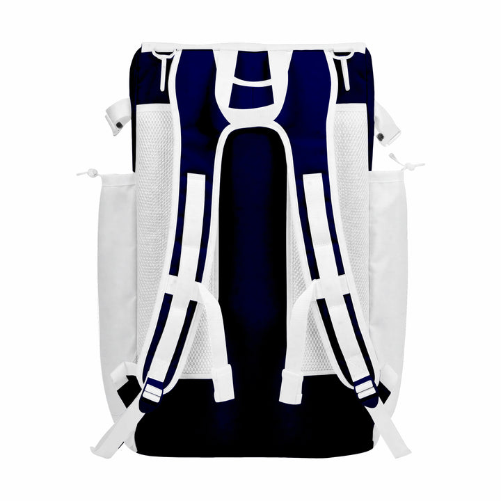 CUSTOM DARK BLUE, WHITE & GREY ELITE BASEBALL/SOFTBALL BACKPACKS