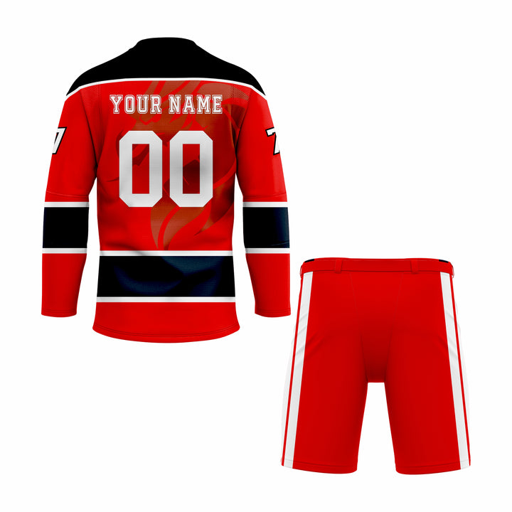 Custom Red, Black & White V-Neck Hockey Uniform