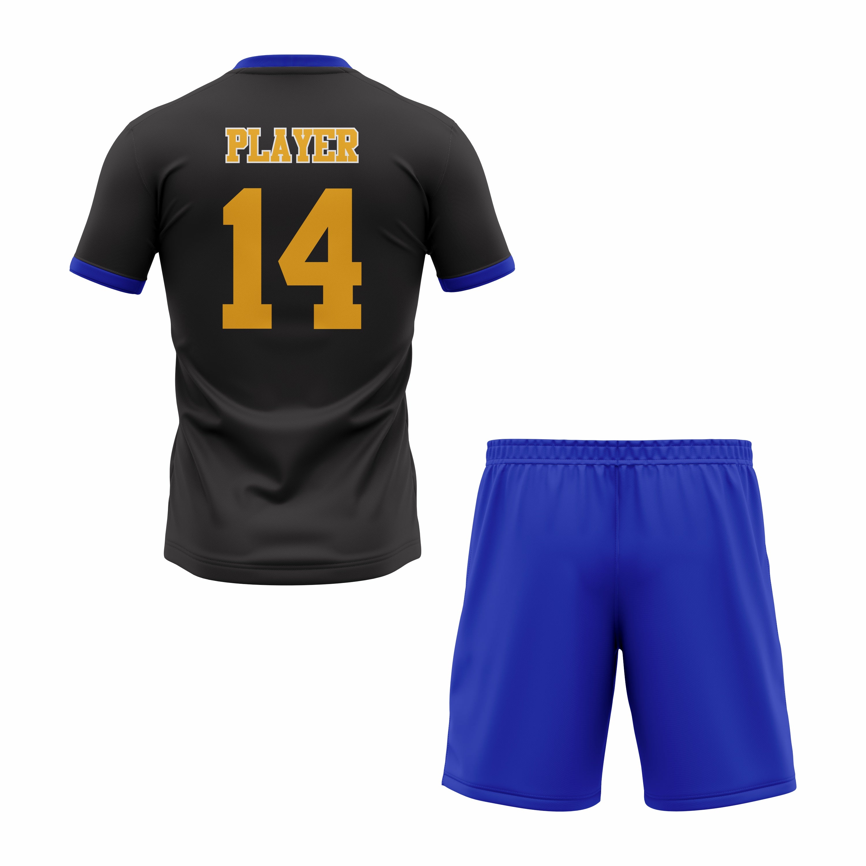 CUSTOM WHITE BLUE BLACK SOCCER UNIFORM