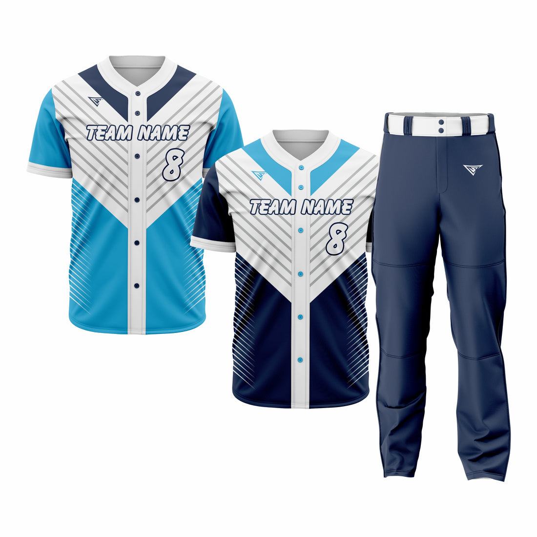 CUSTOM DARK BLUE, WHITE & CYAN BASEBALL TEAM UNIFORM PACKAGE - PRO