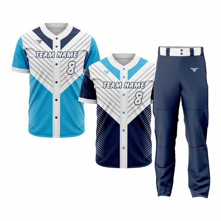 CUSTOM DARK BLUE, WHITE & CYAN BASEBALL TEAM UNIFORM PACKAGE - PRO