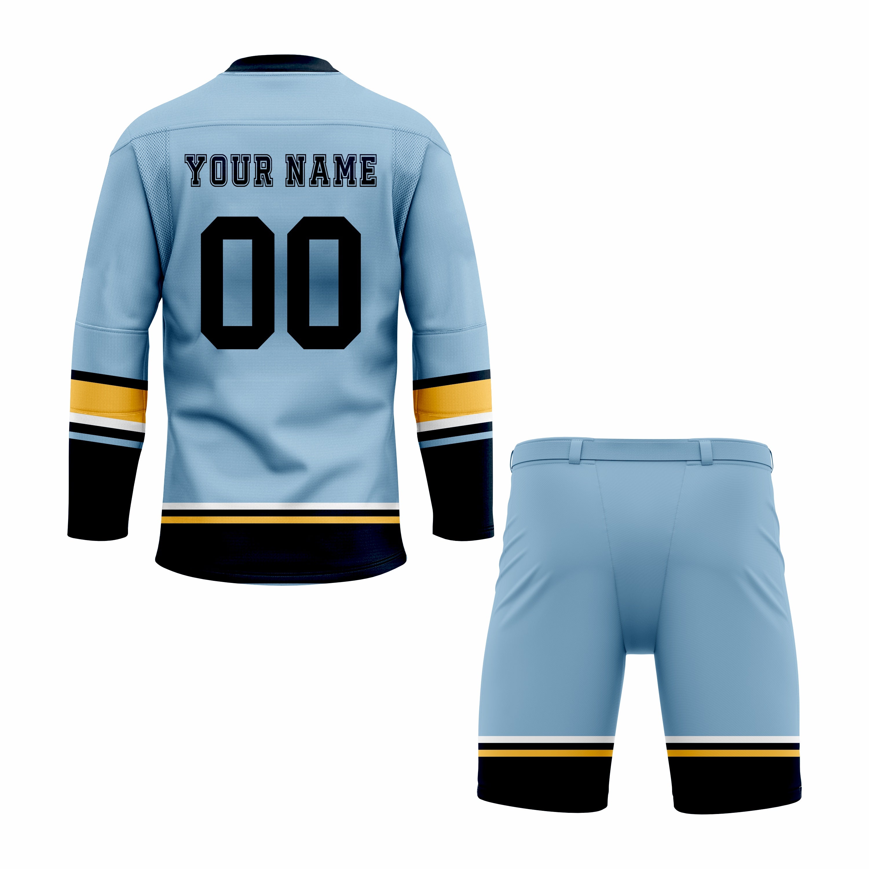 CUSTOM BLACK BLUE YELLOW HOCKEY UNIFORM