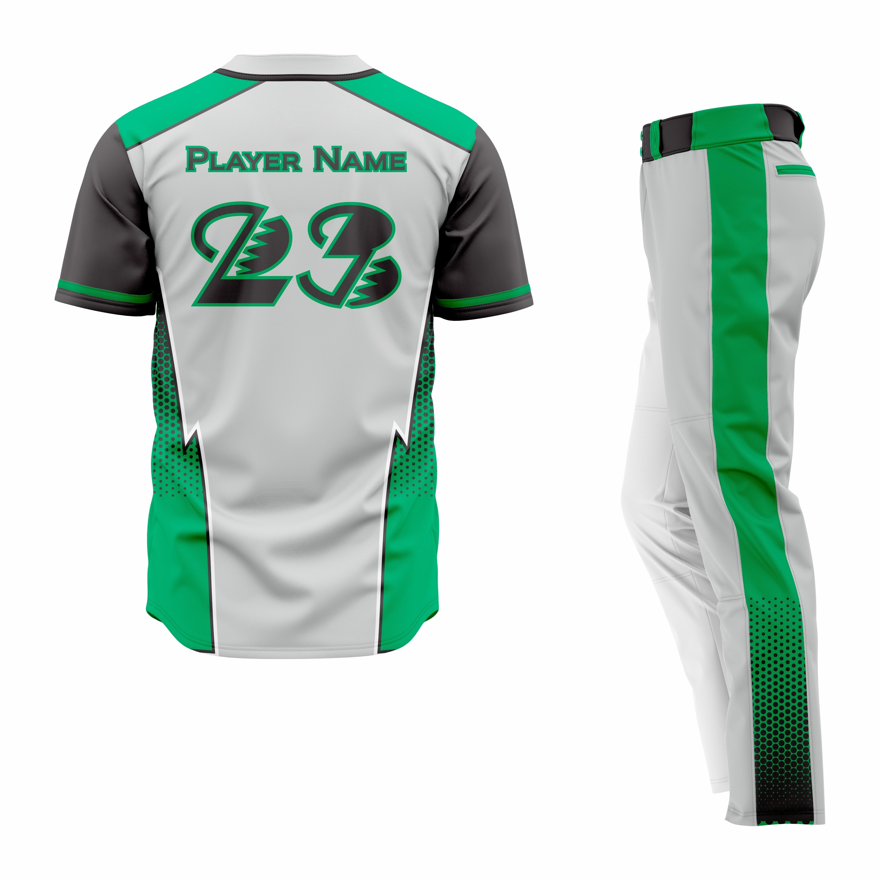 Custom Grey, Green & Black Authentic Baseball Uniform