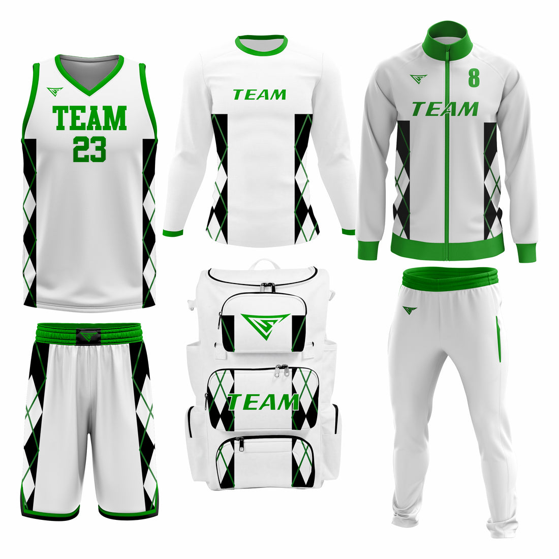 Custom White Green Basketball Team Uniform Package - All-Star
