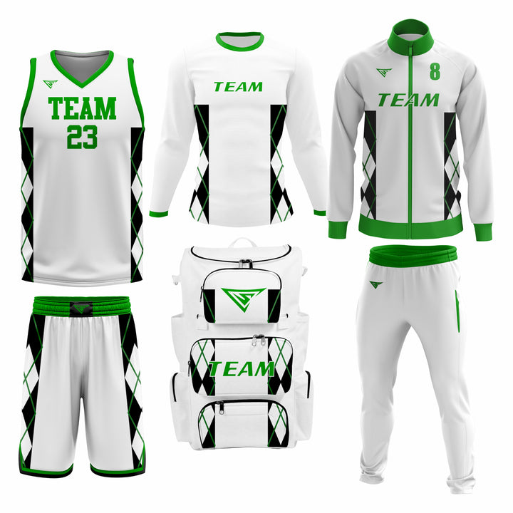 Custom White Green Basketball Team Uniform Package - All-Star