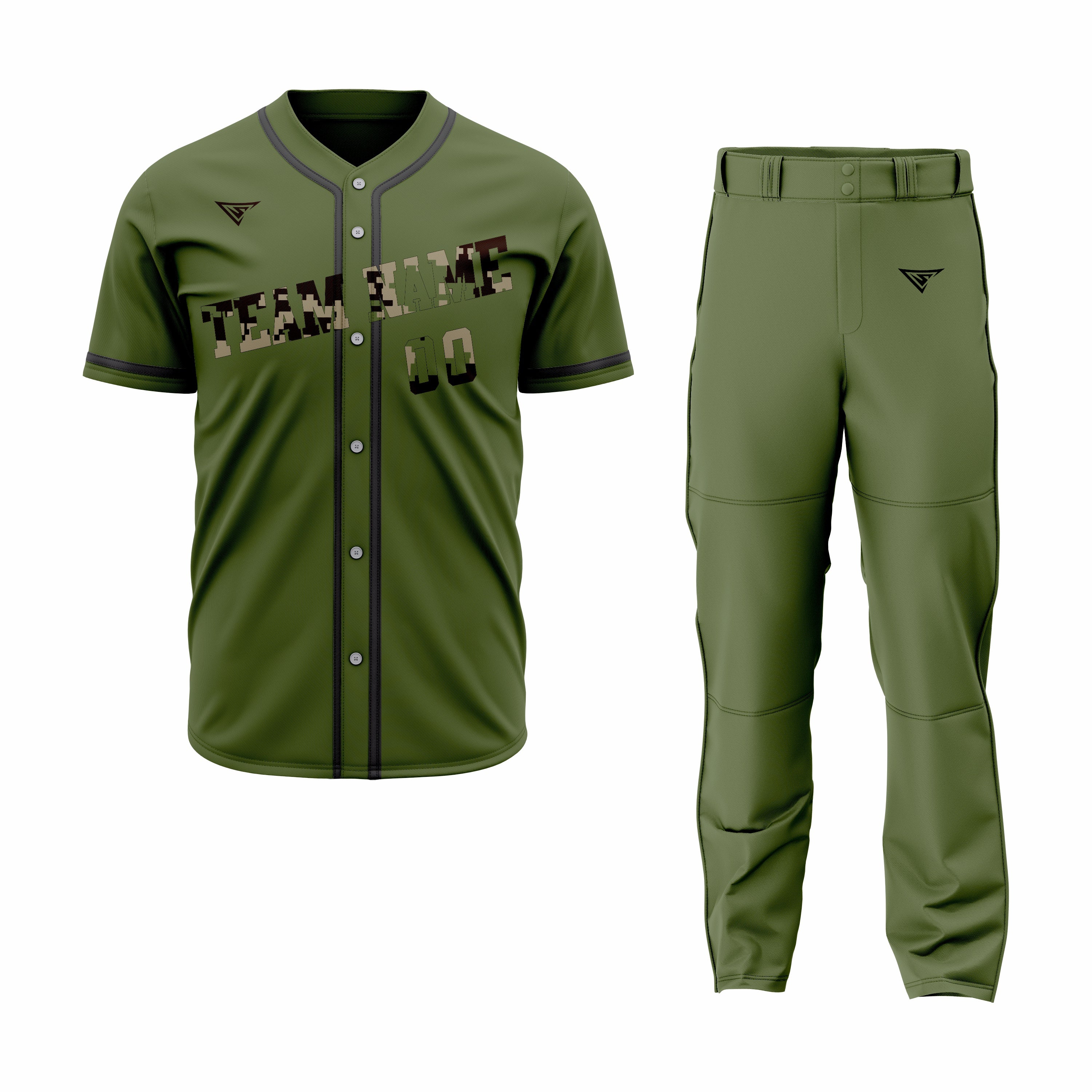 CUSTOM OLIVE BLACK BASEBALL UNIFORM