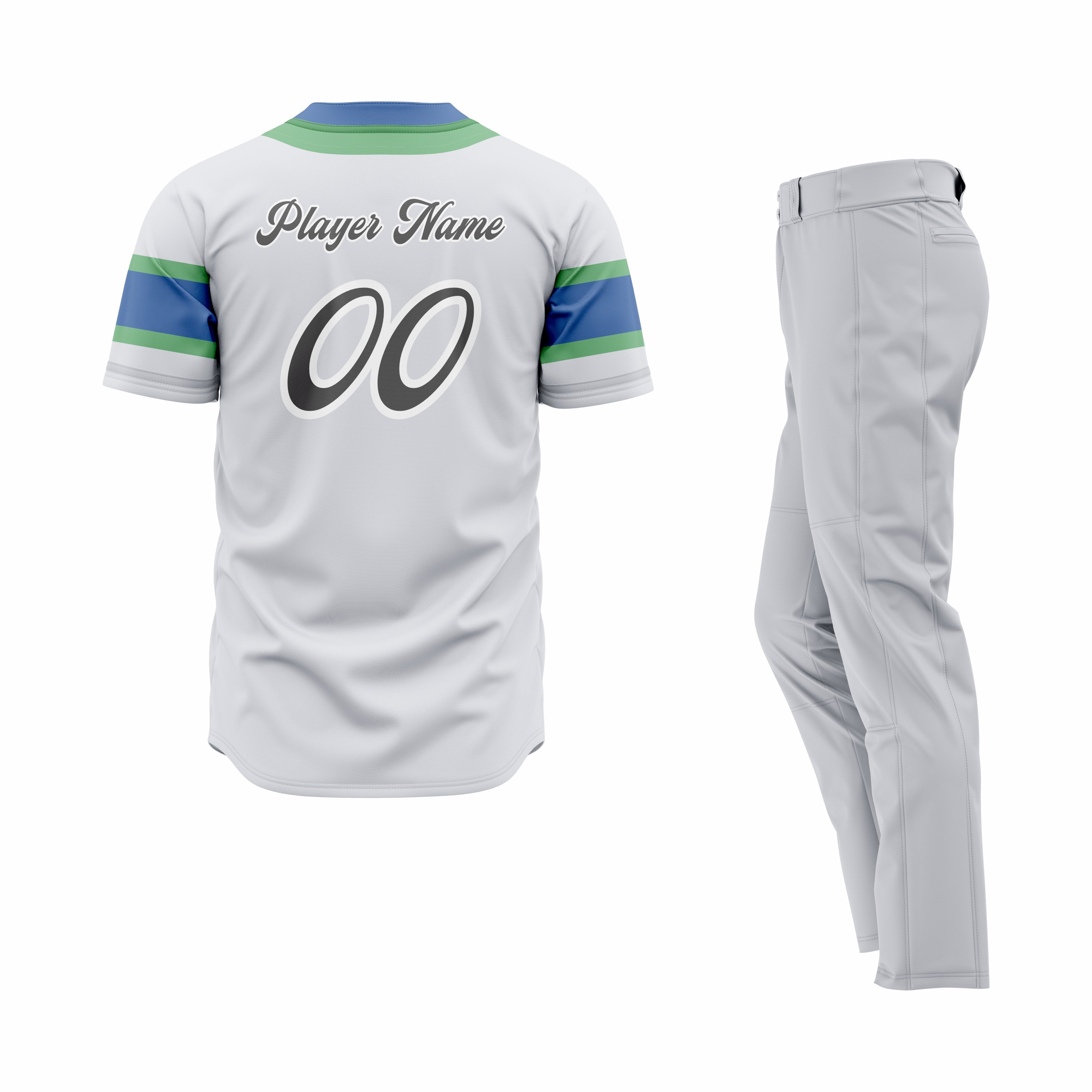 CUSTOM LIGHT GREY BLUE BASEBALL UNIFORM