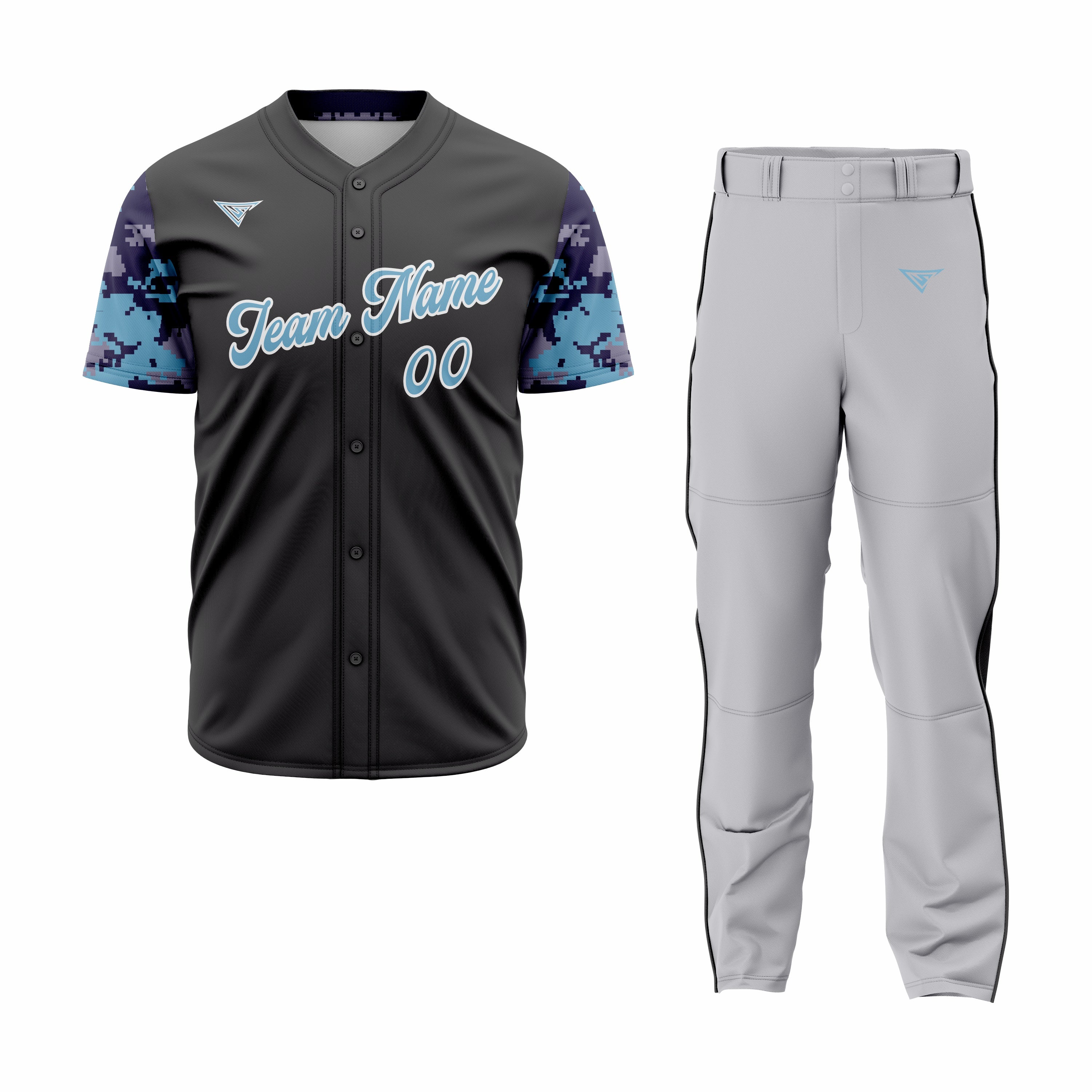CUSTOM GREY BLACK BASEBALL UNIFORM