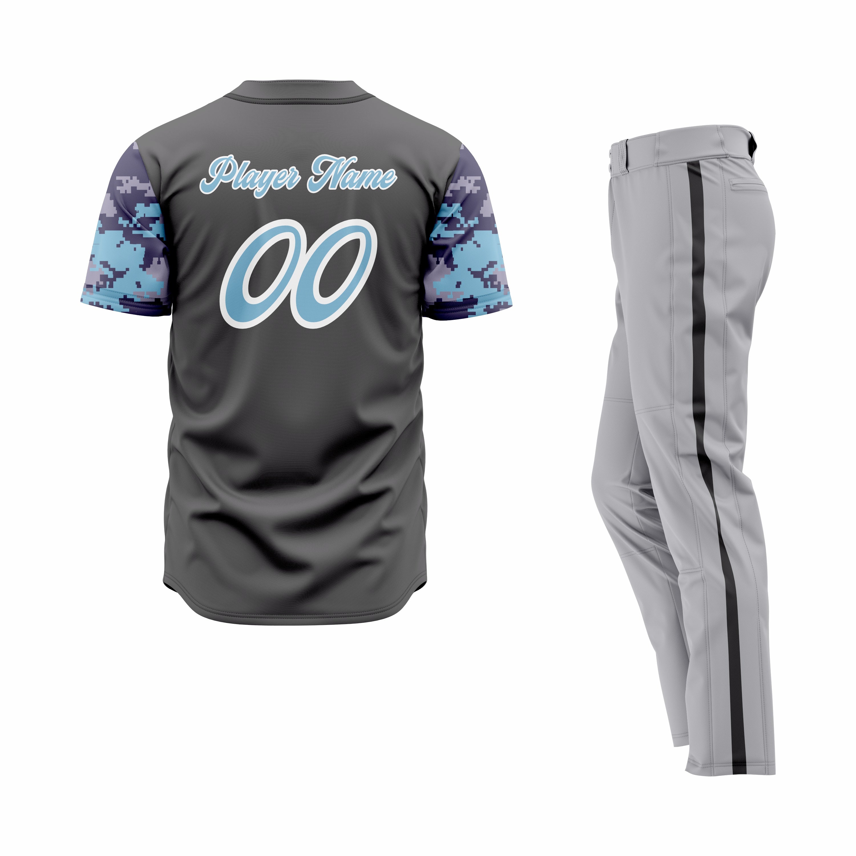CUSTOM GREY BLACK BASEBALL UNIFORM