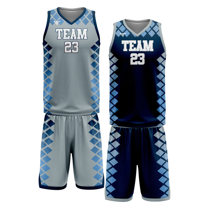 Custom Grey Blue White Double Side Basketball Uniform Set | Sports Custom Uniform