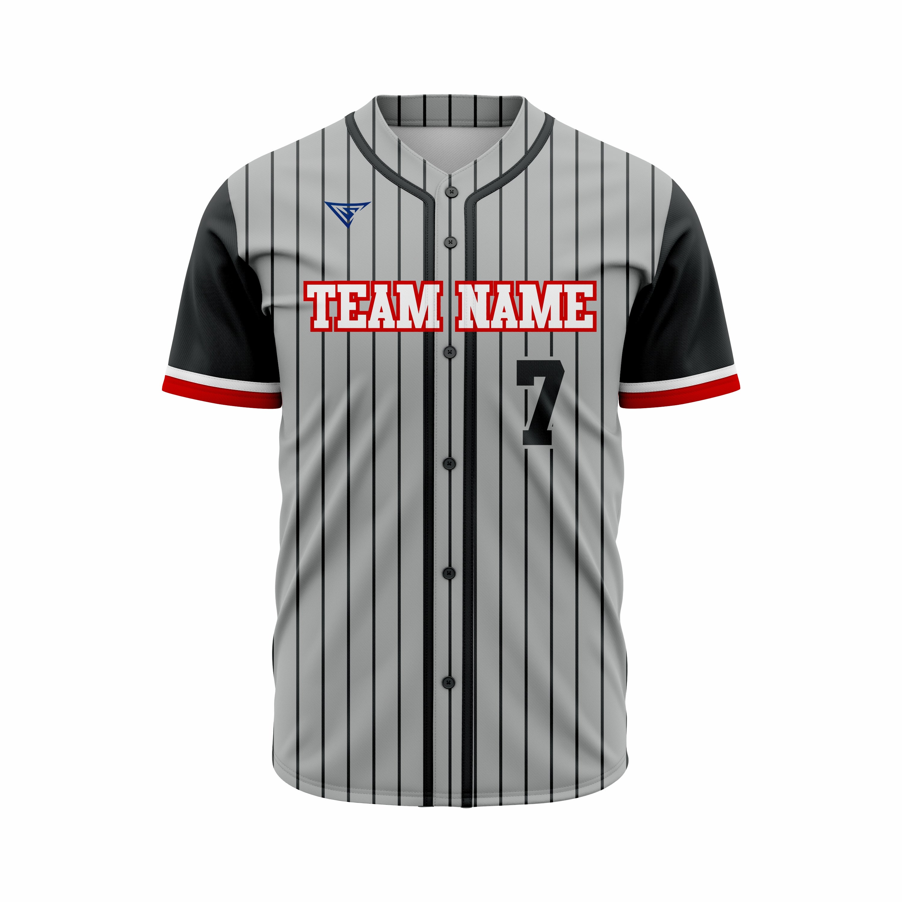 Custom Grey, Black & Red Authentic Softball full Buttons Jersey