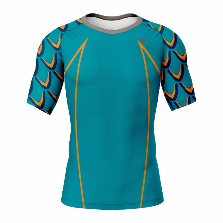 Custom Teal Yellow Authentic Short Sleeve Compression Shirt