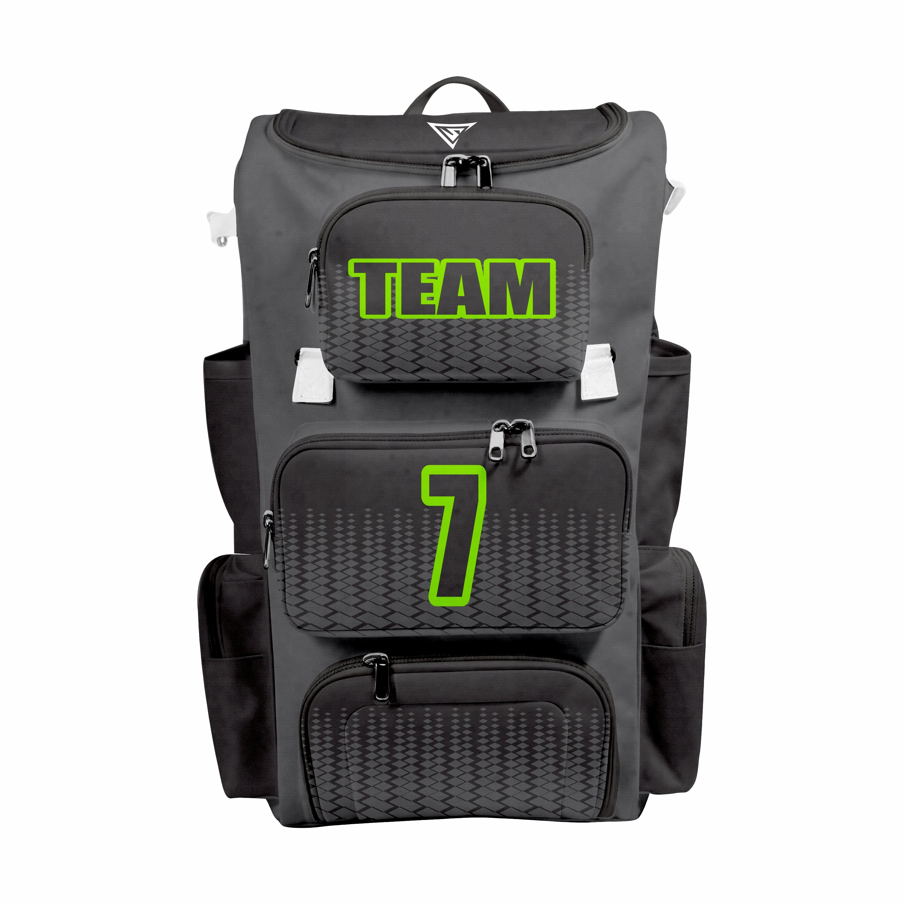 CUSTOM BLACK & GREEN ELITE BASEBALL/SOFTBALL BACKPACKS