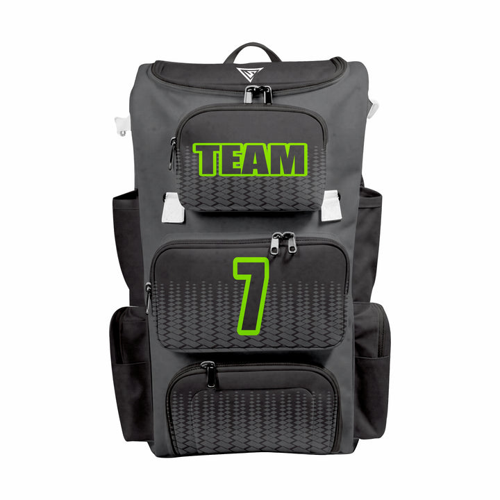CUSTOM BLACK & GREEN ELITE BASEBALL/SOFTBALL BACKPACKS