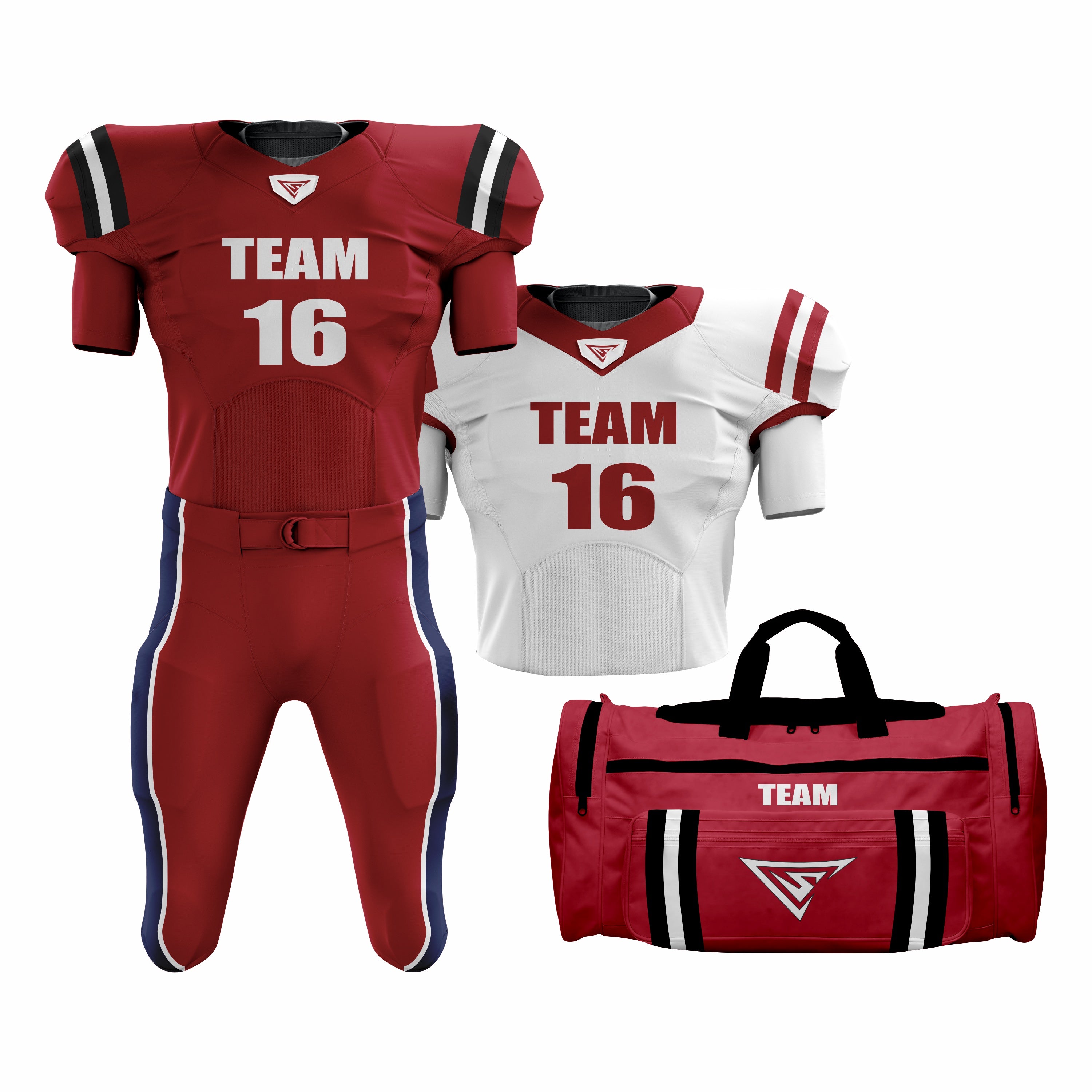 CUSTOM RED, WHITE & BLACK AMERICAN FOOTBALL TEAM UNIFORM PACKAGE ALL STAR