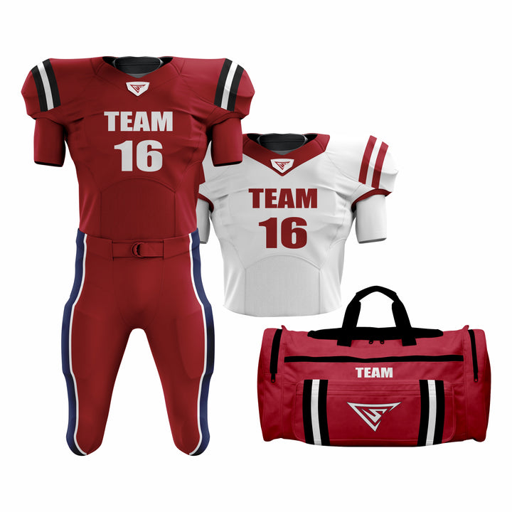 CUSTOM RED, WHITE & BLACK AMERICAN FOOTBALL TEAM UNIFORM PACKAGE ALL STAR