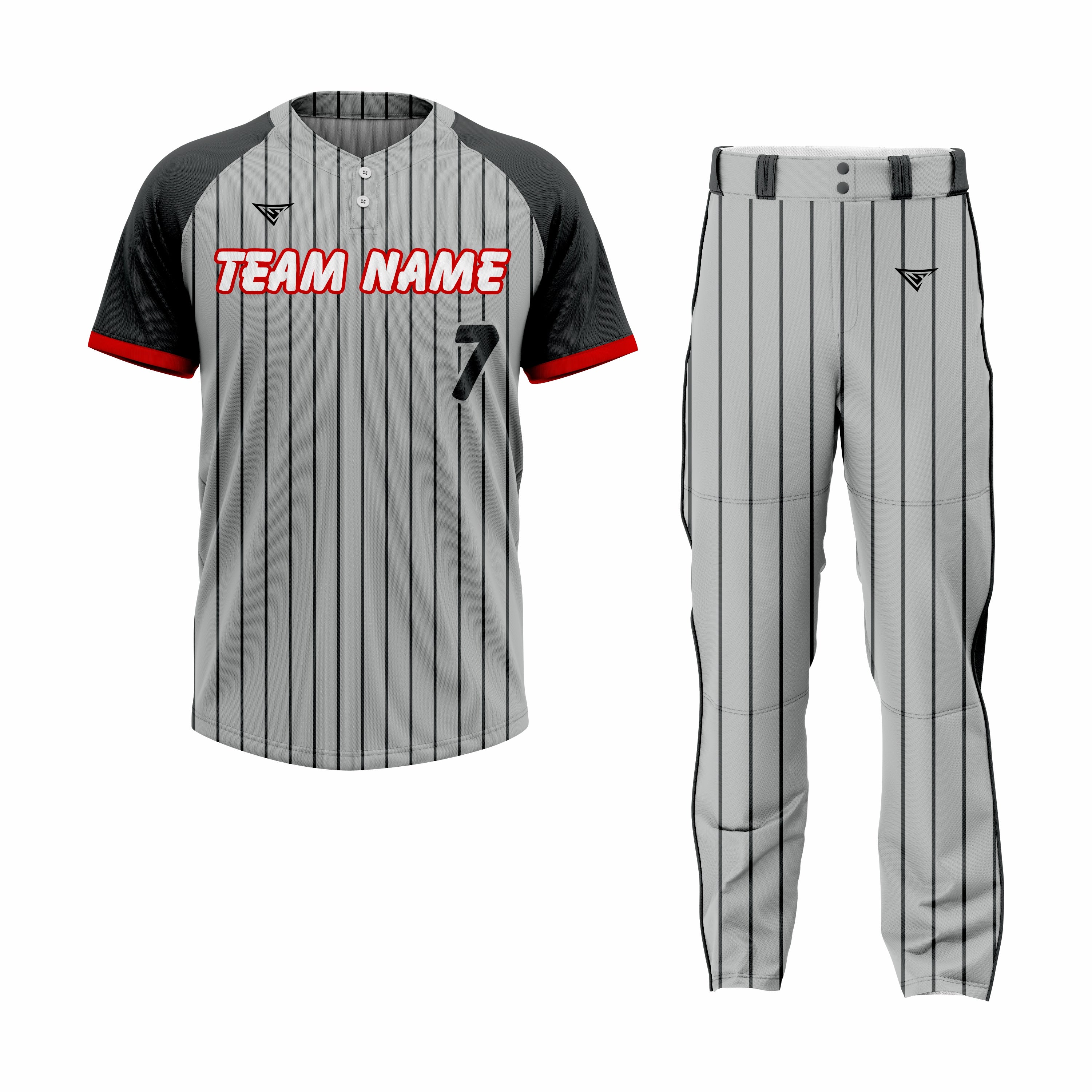 Custom Grey, Black & Red Authentic Softball Uniform