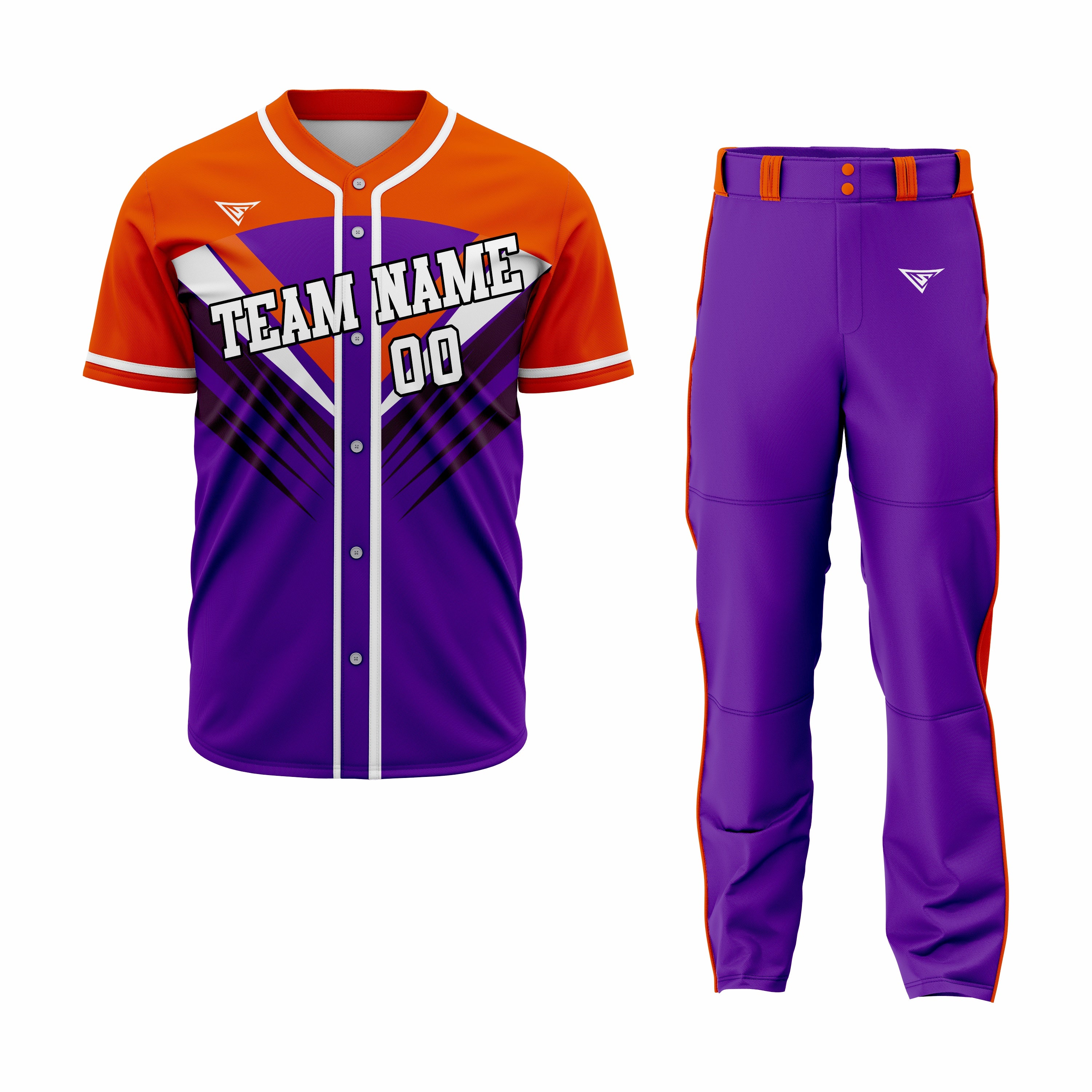 CUSTOM ORANGE PURPLE BASEBALL UNIFORM