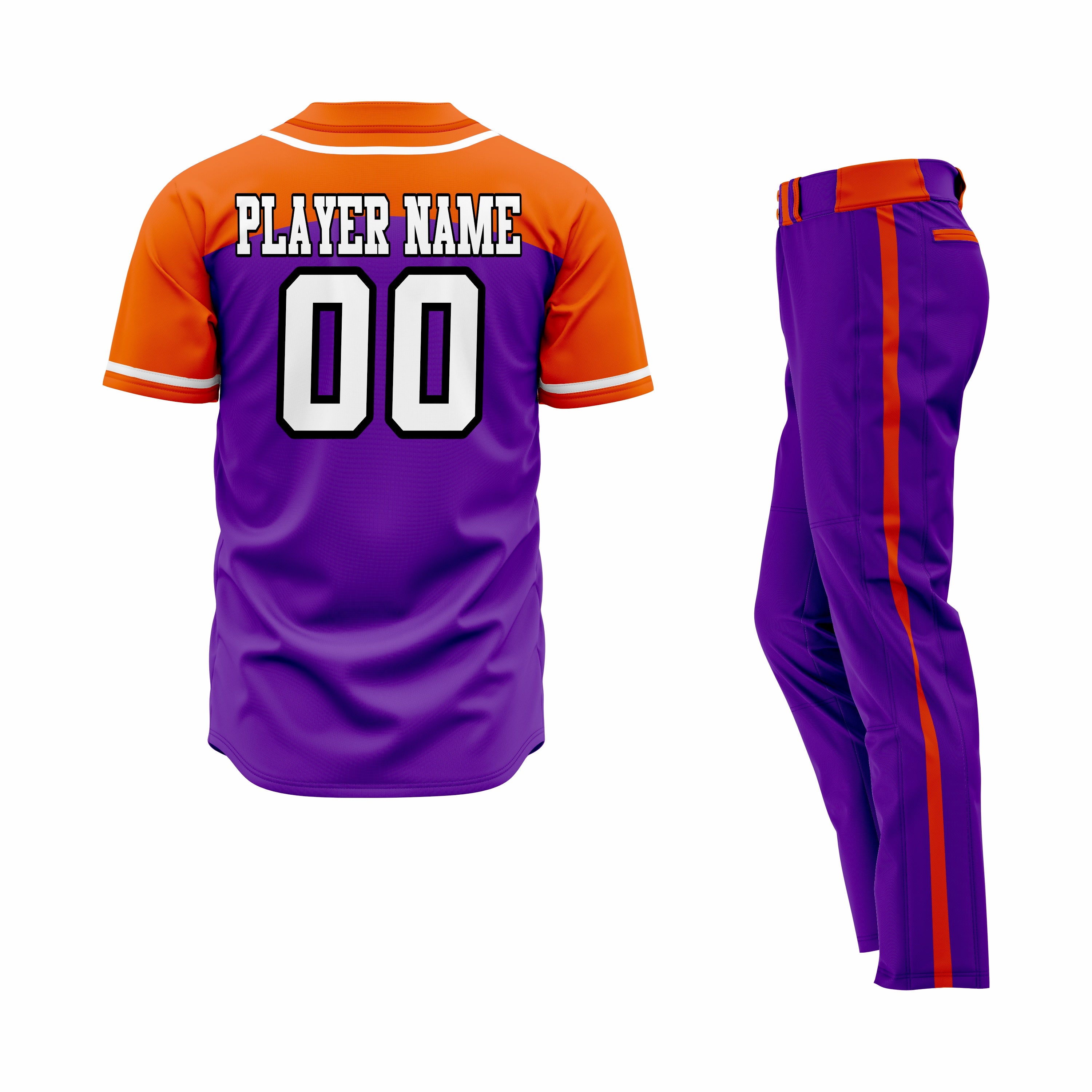 CUSTOM ORANGE PURPLE BASEBALL UNIFORM