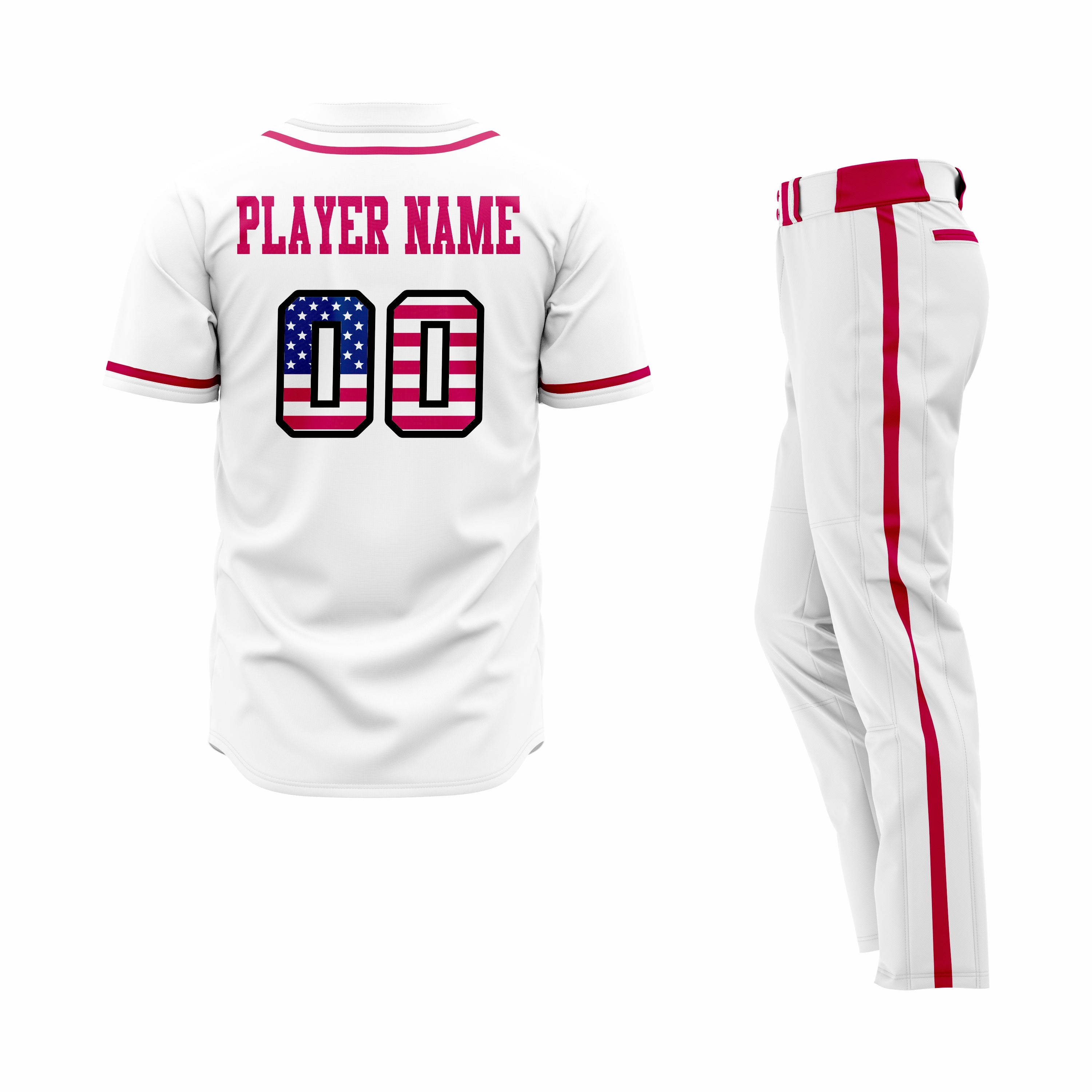 CUSTOM WHITE RED BASEBALL UNIFORM