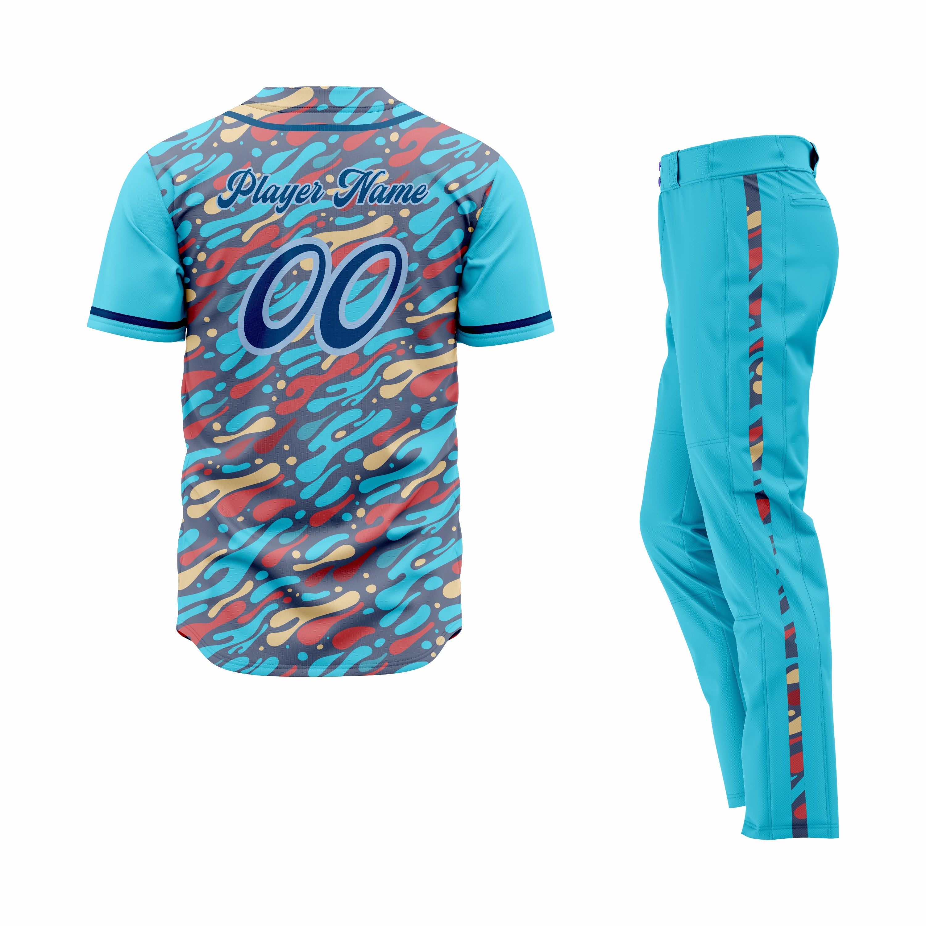 CUSTOM CYAN CAMO BASEBALL UNIFORM