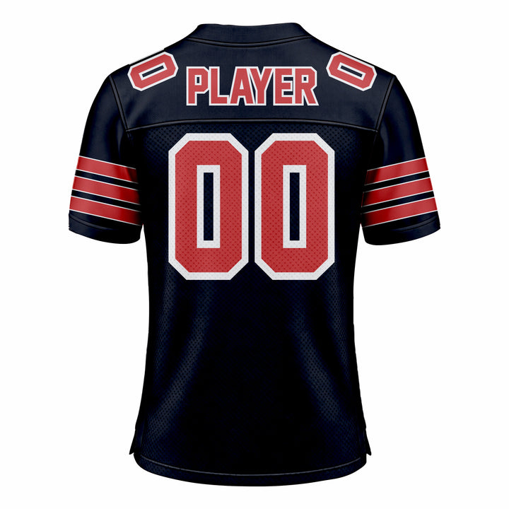 Custom Dark Blue & Red American Football Fan Jersey