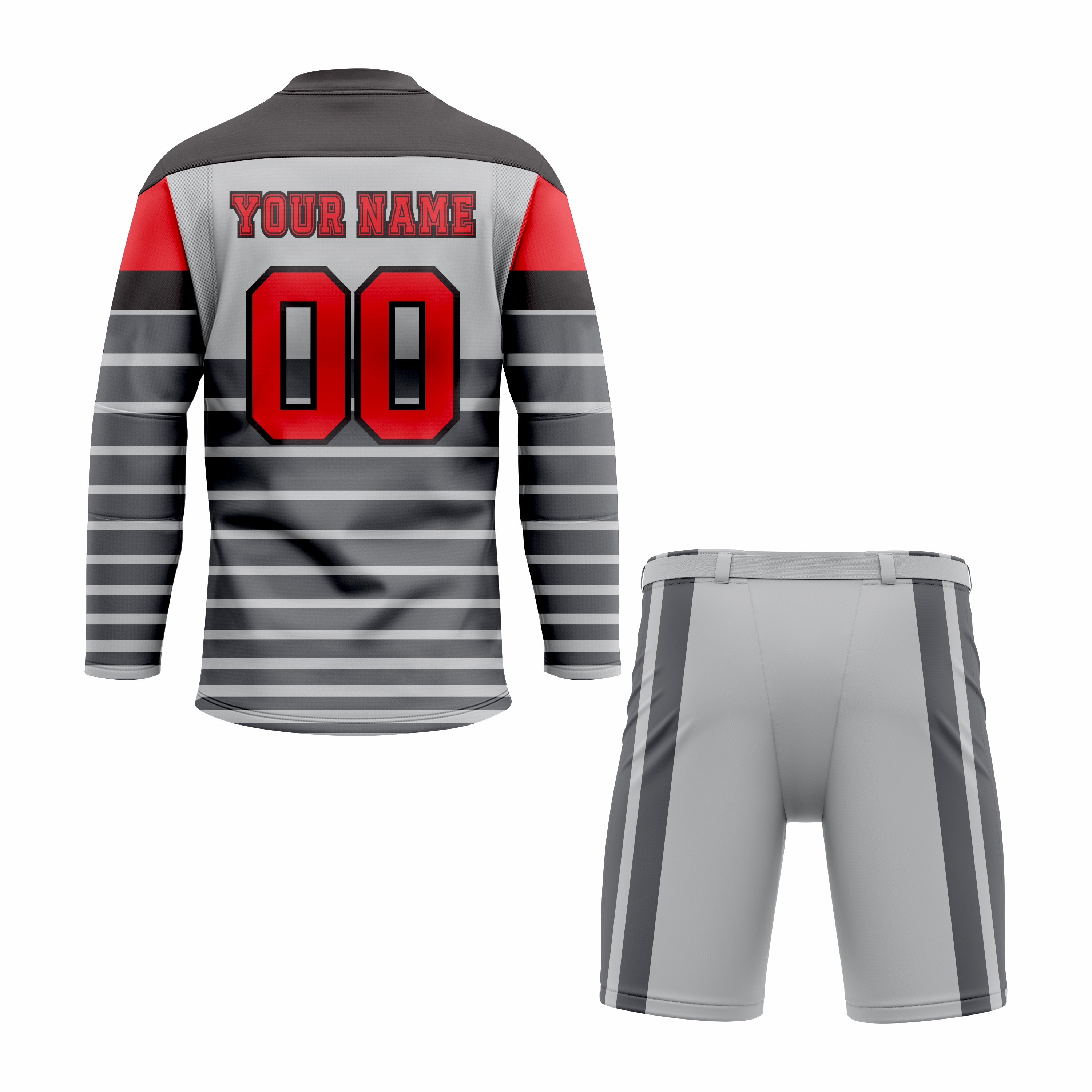 CUSTOM GREY RED HOCKEY UNIFORM