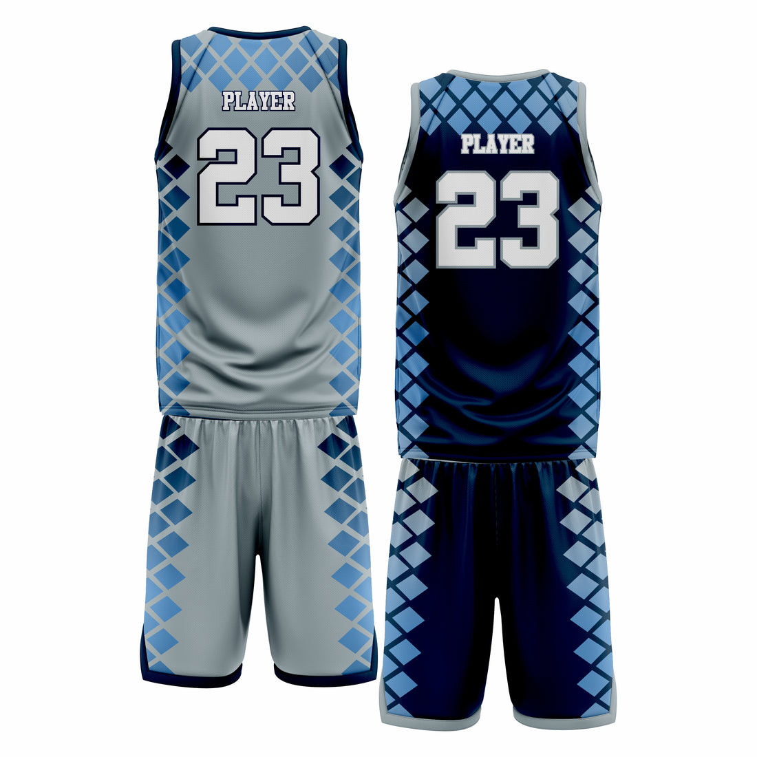 Custom Gray Blue White Double Side Basketball Uniform Set | Sports Custom Uniform