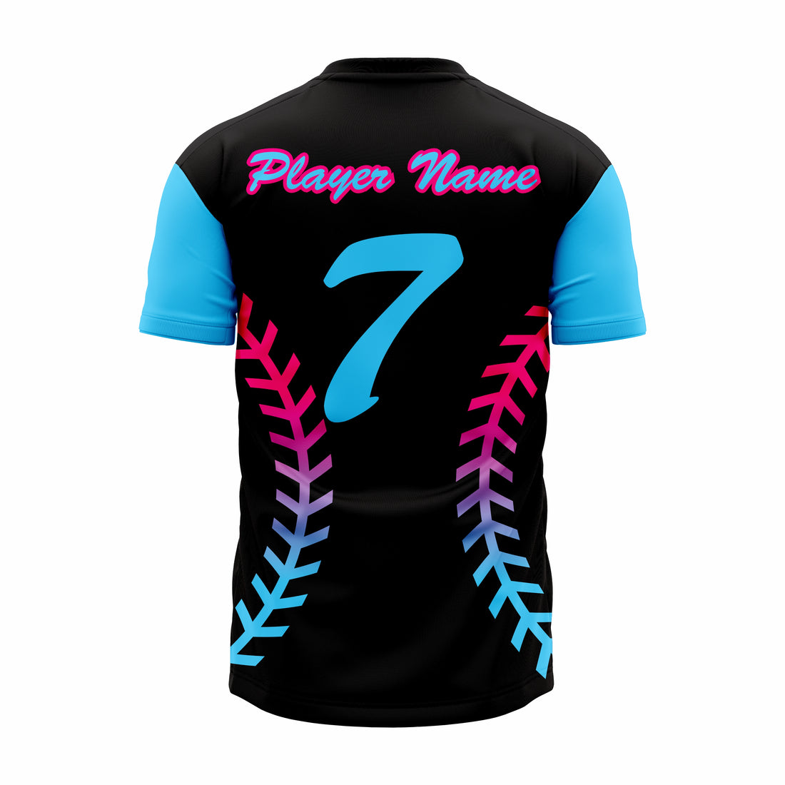 Custom Black, Blue & Pink V-Neck Softball Jerseys