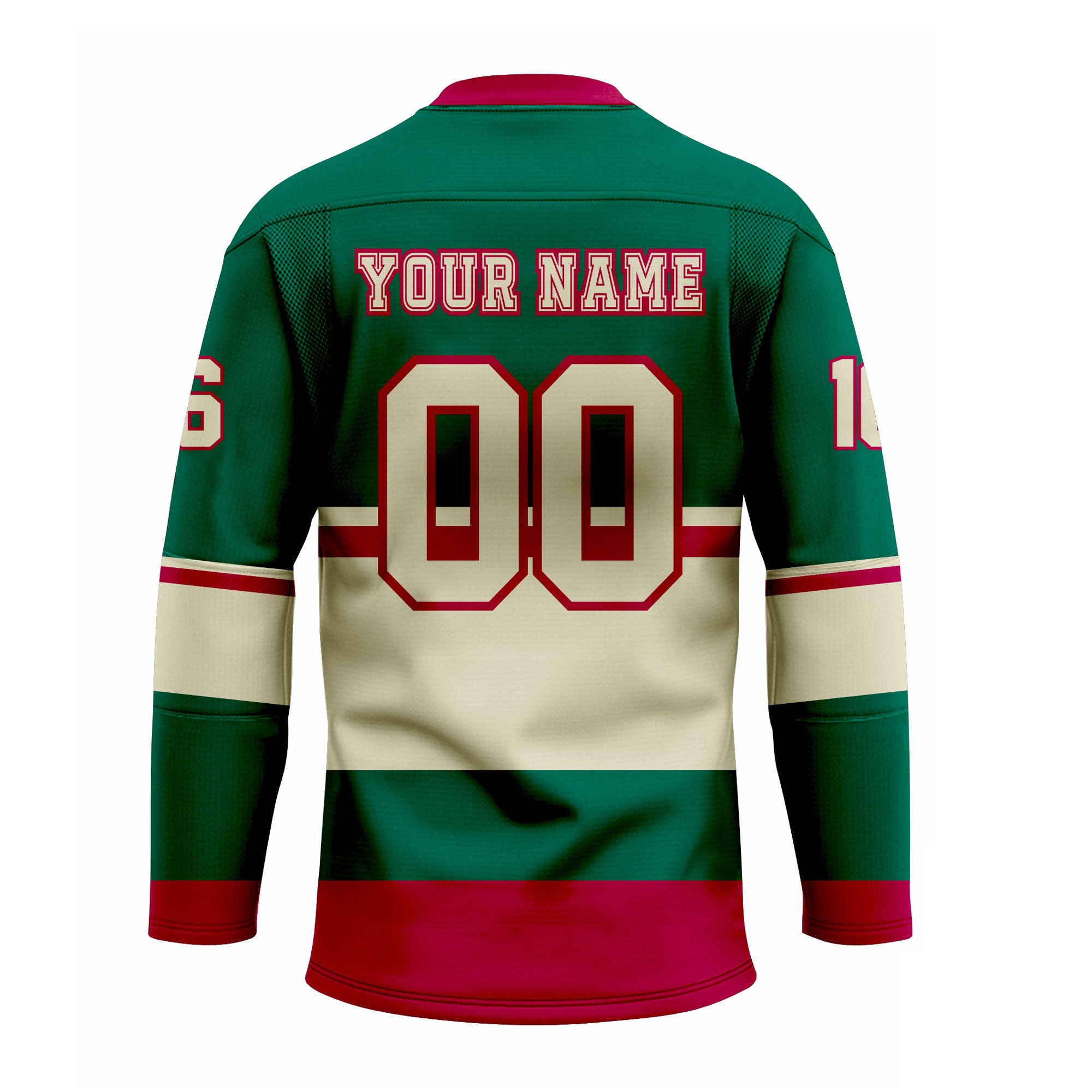 CUSTOM RED CREAM GREEN HOCKEY JERSEY
