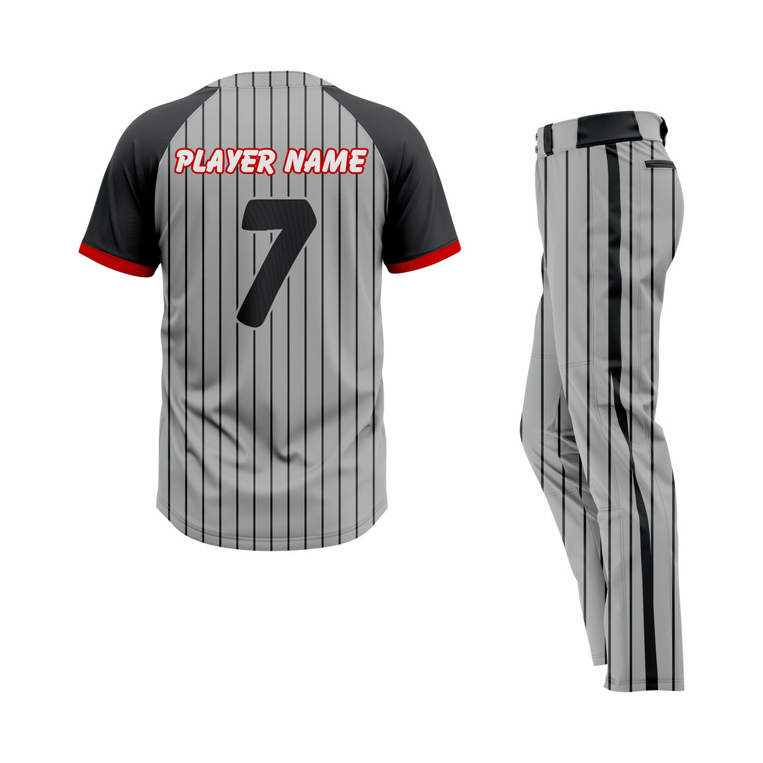 Custom Grey, Black & Red Authentic Softball Uniform