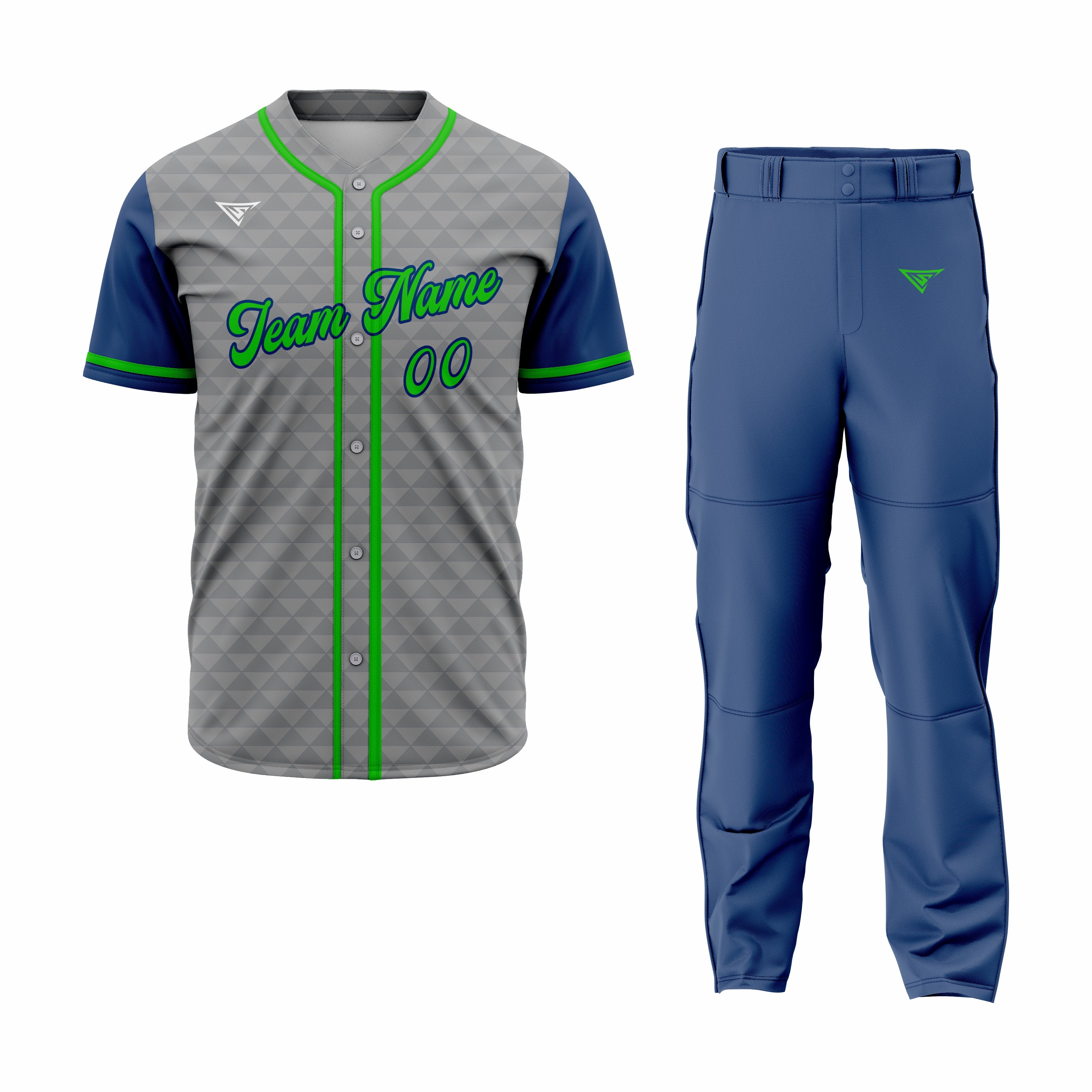 CUSTOM GREY BLUE BASEBALL UNIFORM